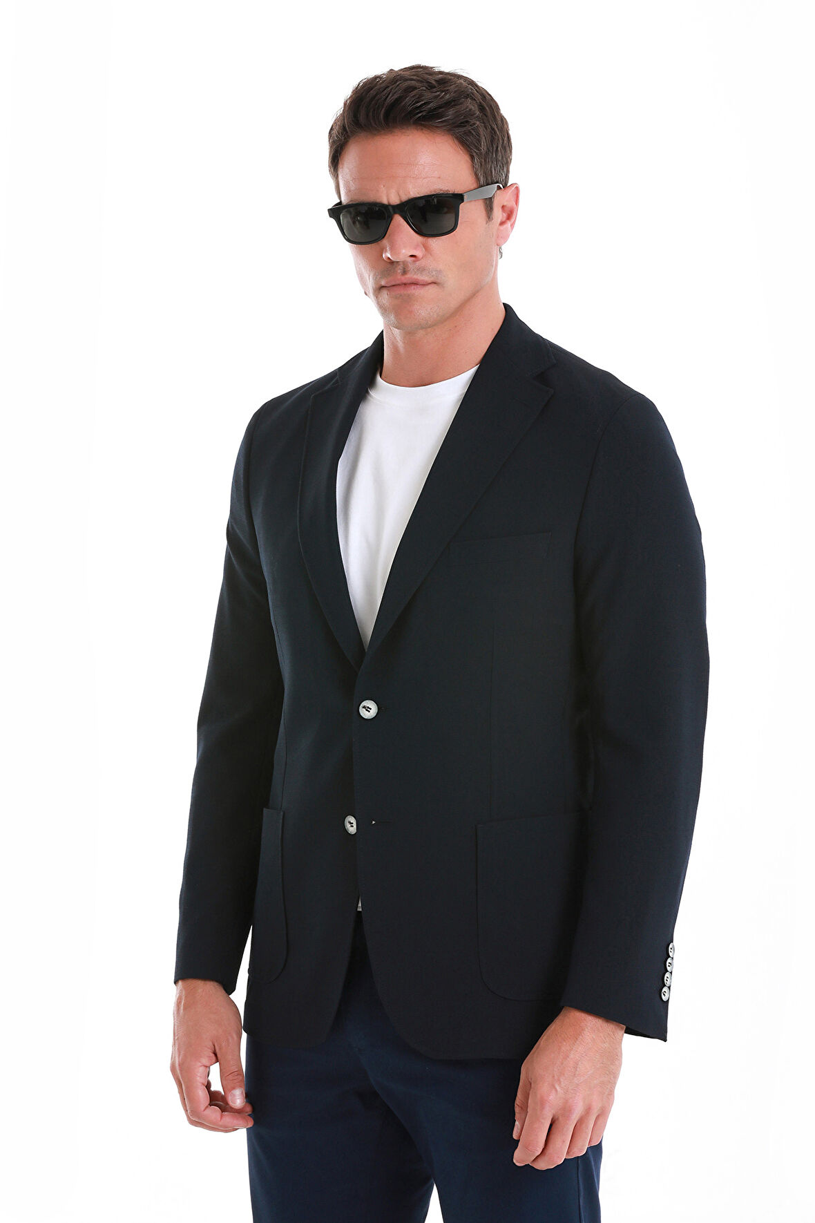 Lacivert Slim Fit Düz Mono Yaka Casual Ceket | 52