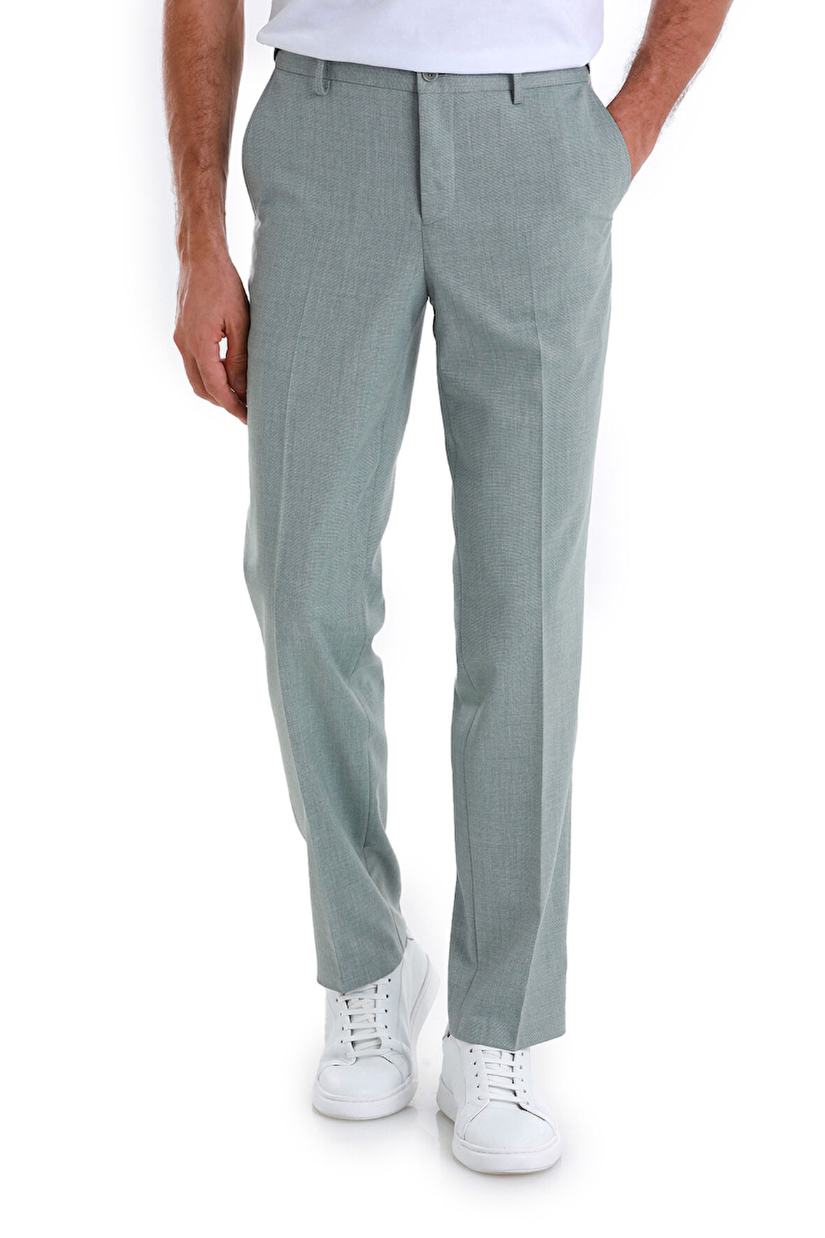 Yeşil Regular Fit Desenli Yandan Cepli Kumaş Pantolon | 50