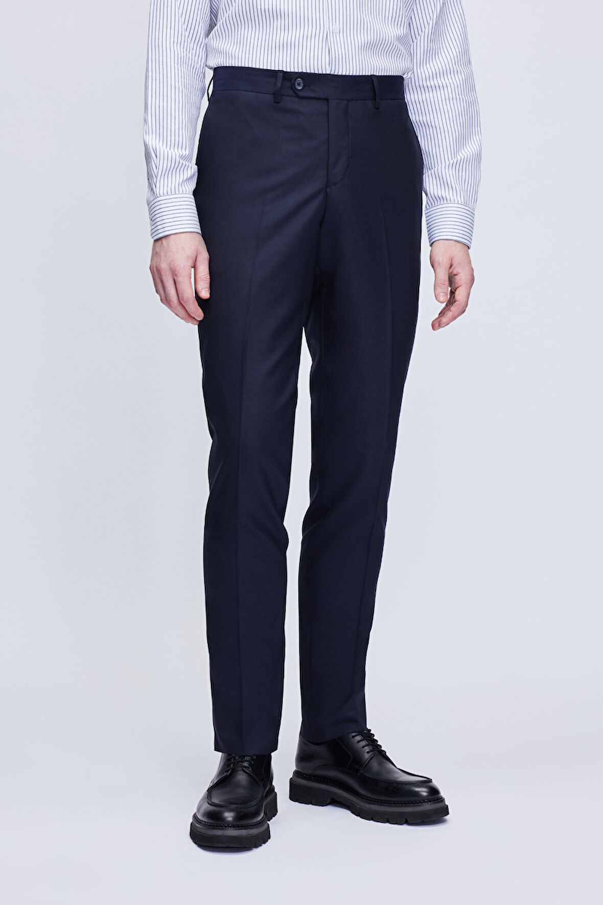 Lacivert Slim Fit Yandan Cepli Yünlü Kumaş Pantolon | 46