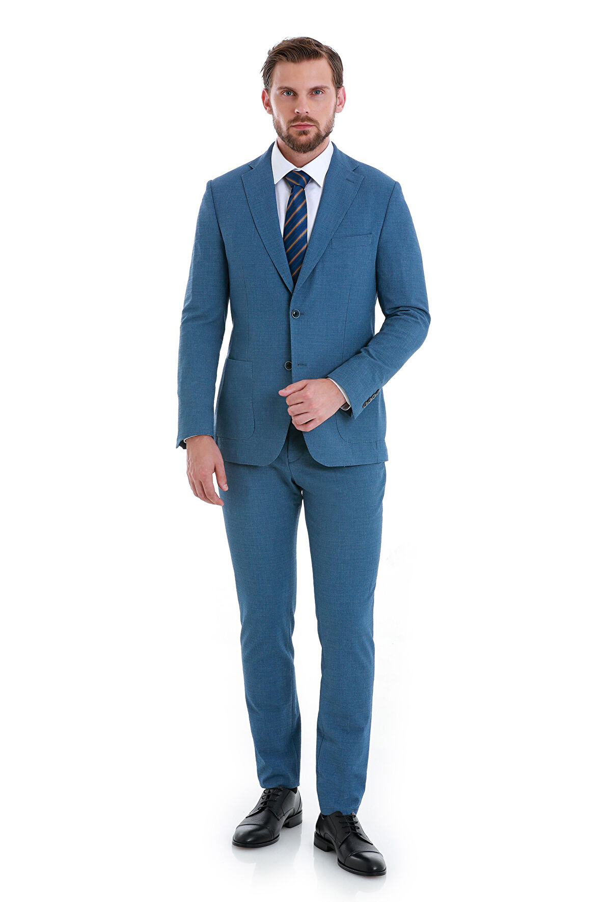 Mavi Slim Fit Düz Mono Yaka Basic Takım Elbise | 52