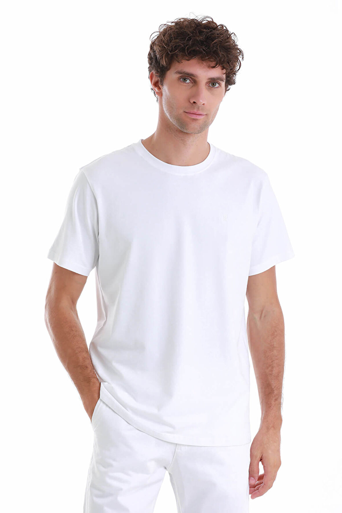 Beyaz Regular Fit Düz Pamuklu Bisiklet Yaka Triko Tişört | 3XL