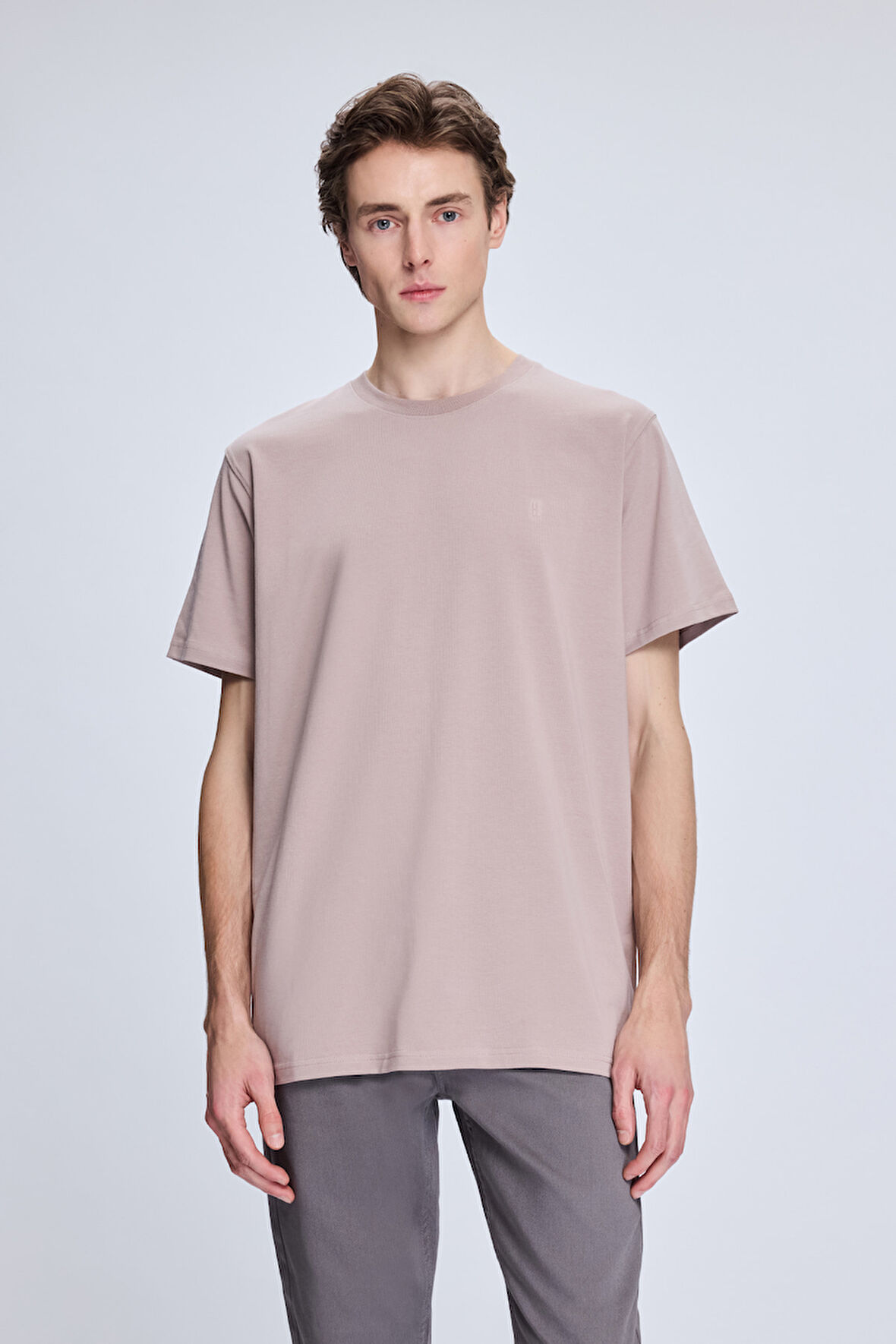 Gül Kurusu Regular Fit Bisiklet Yaka Pamuklu Triko Tişört | XL