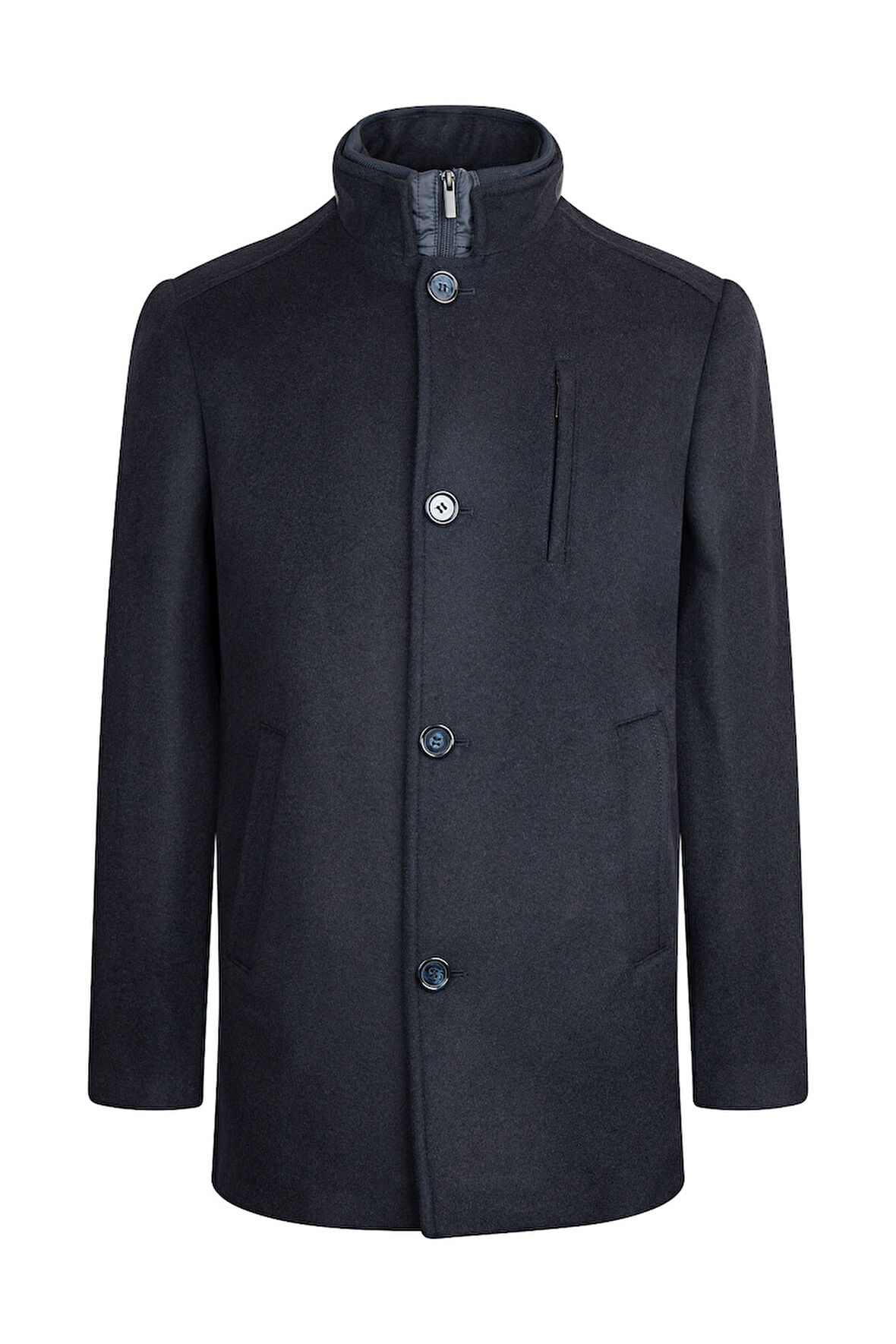 Lacivert Slim Fit Hakim Yaka Yünlü Basic Palto | 3XL