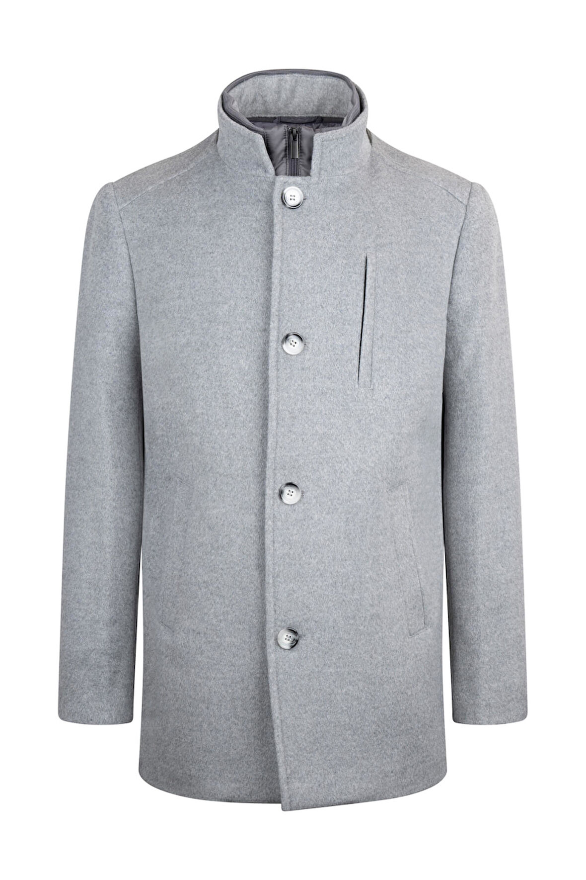 Gri Slim Fit Hakim Yaka Yünlü Basic Palto | XXL
