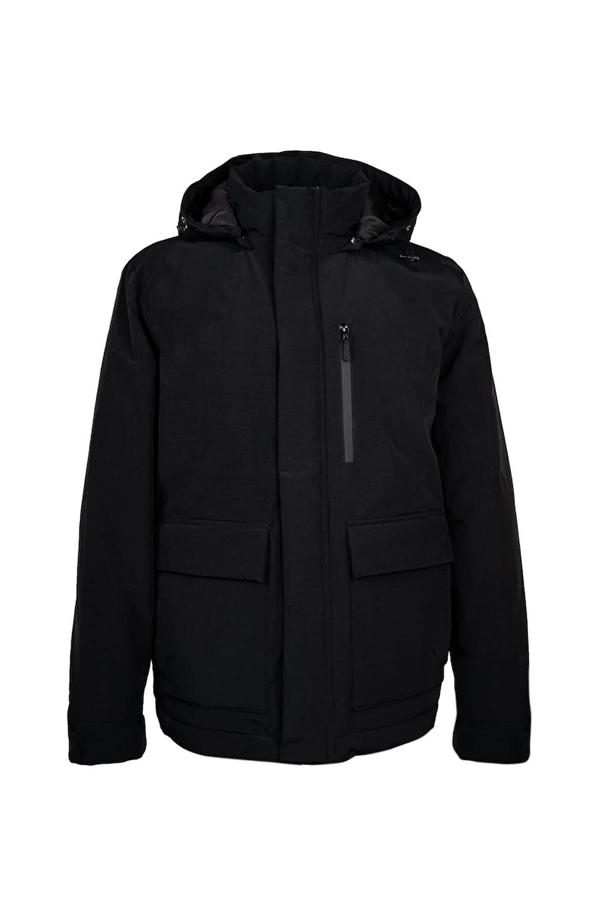 Siyah Regular Fit Hakim Yaka Kapüşonlu Kaban | XL