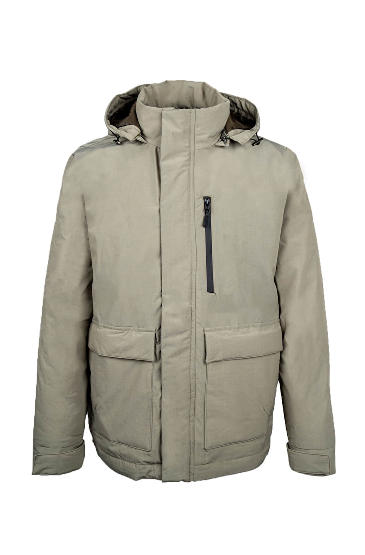 Yeşil Regular Fit Hakim Yaka Kapüşonlu Kaban | L