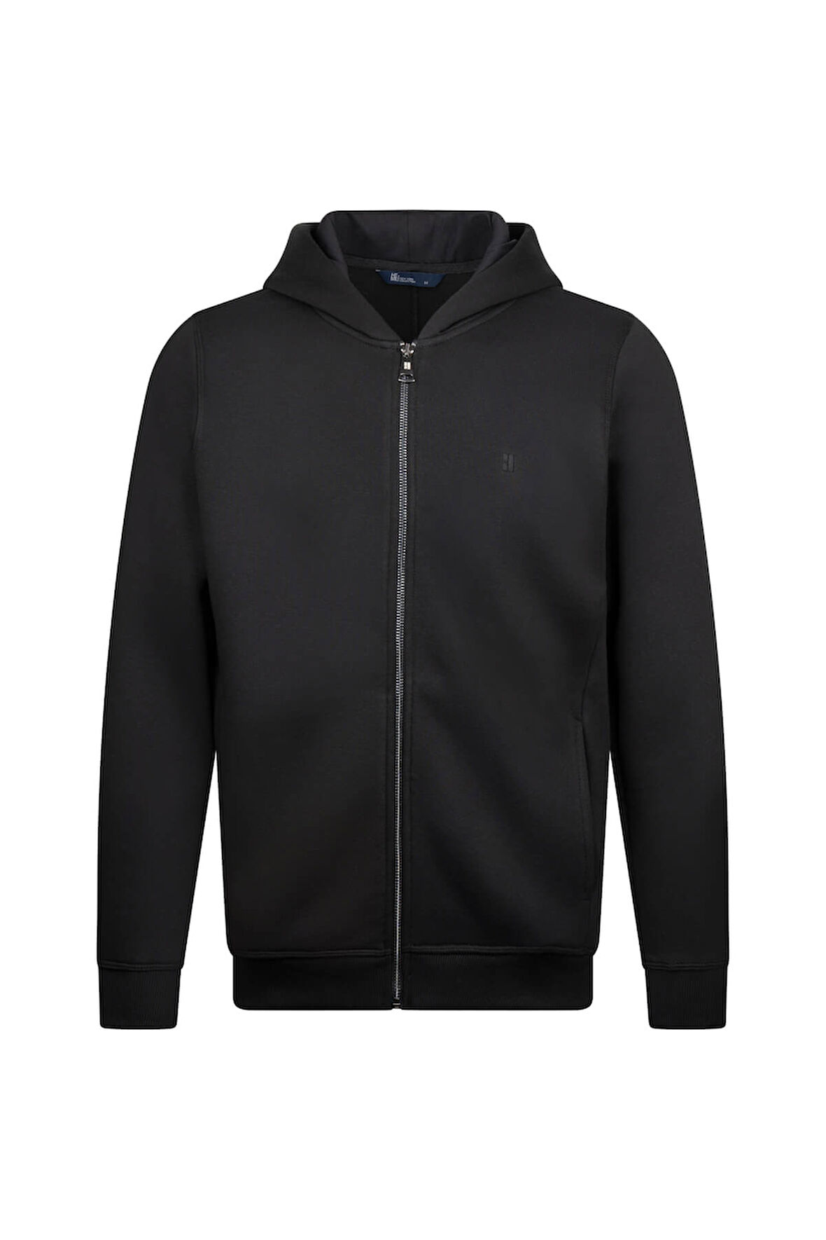 Siyah Regular Fit Pamuklu Tam Fermuarlı Kapüşonlu Sweatshirt | S