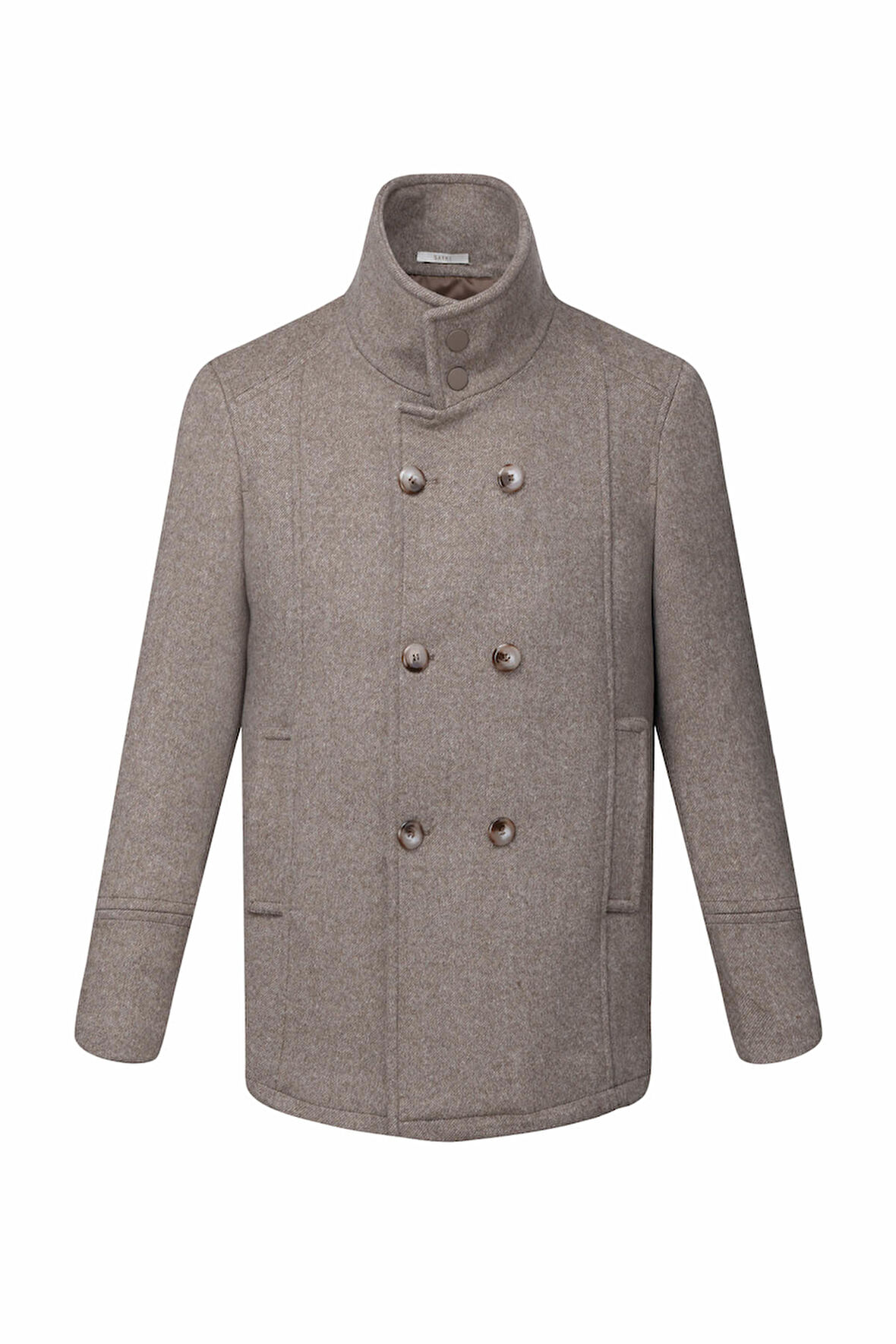 Kahverengi Slim Fit Kruvaze Yünlü Kaşe Kaban | M