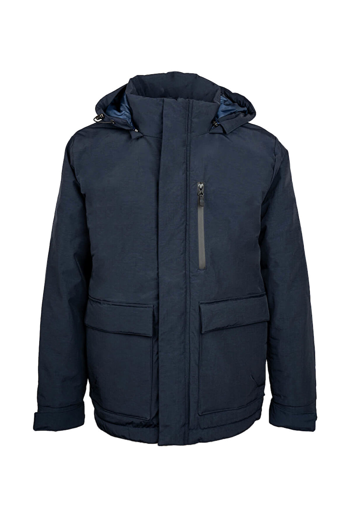 Lacivert Regular Fit Hakim Yaka Kapüşonlu Kaban | M