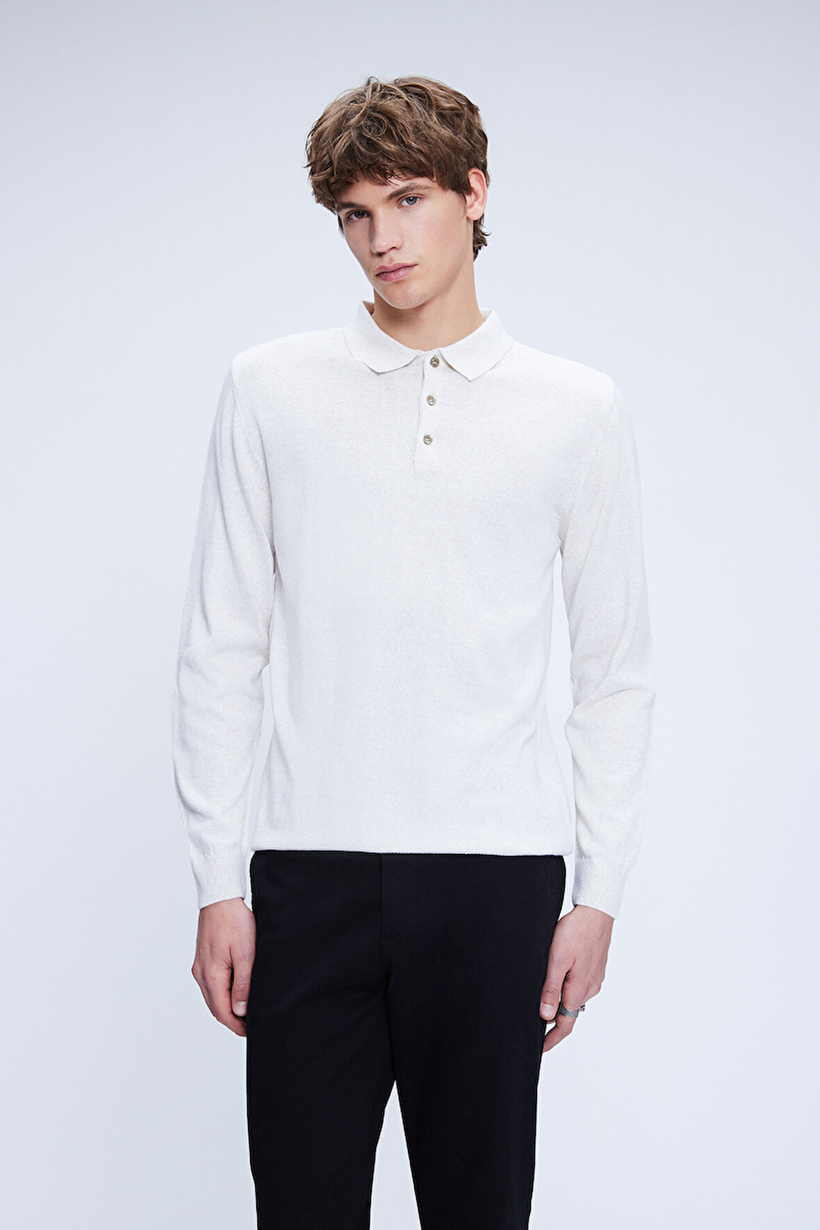 Bej Regular Fit Düz Polo Yaka Yünlü Triko Kazak | 3XL