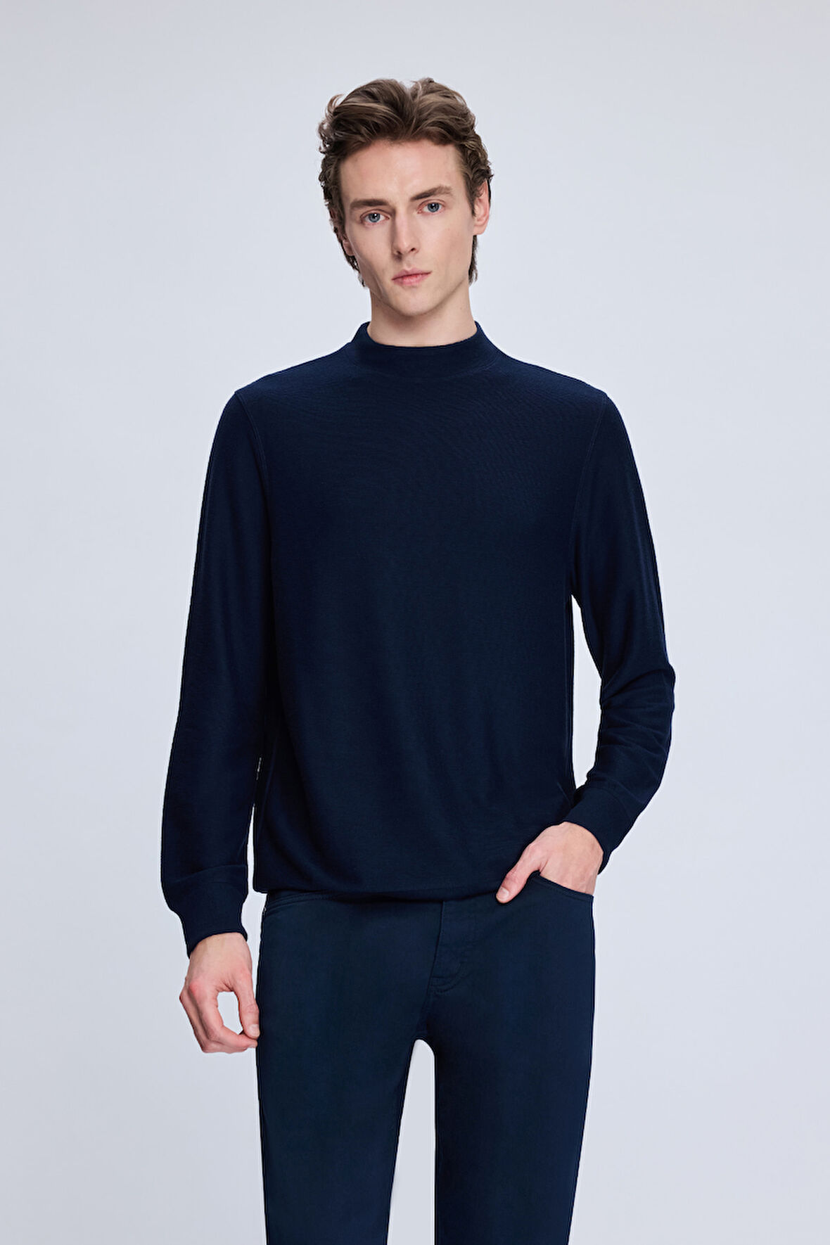 Lacivert Regular Fit Jakarlı Yarım Balıkçı Yaka Sweatshirt | S