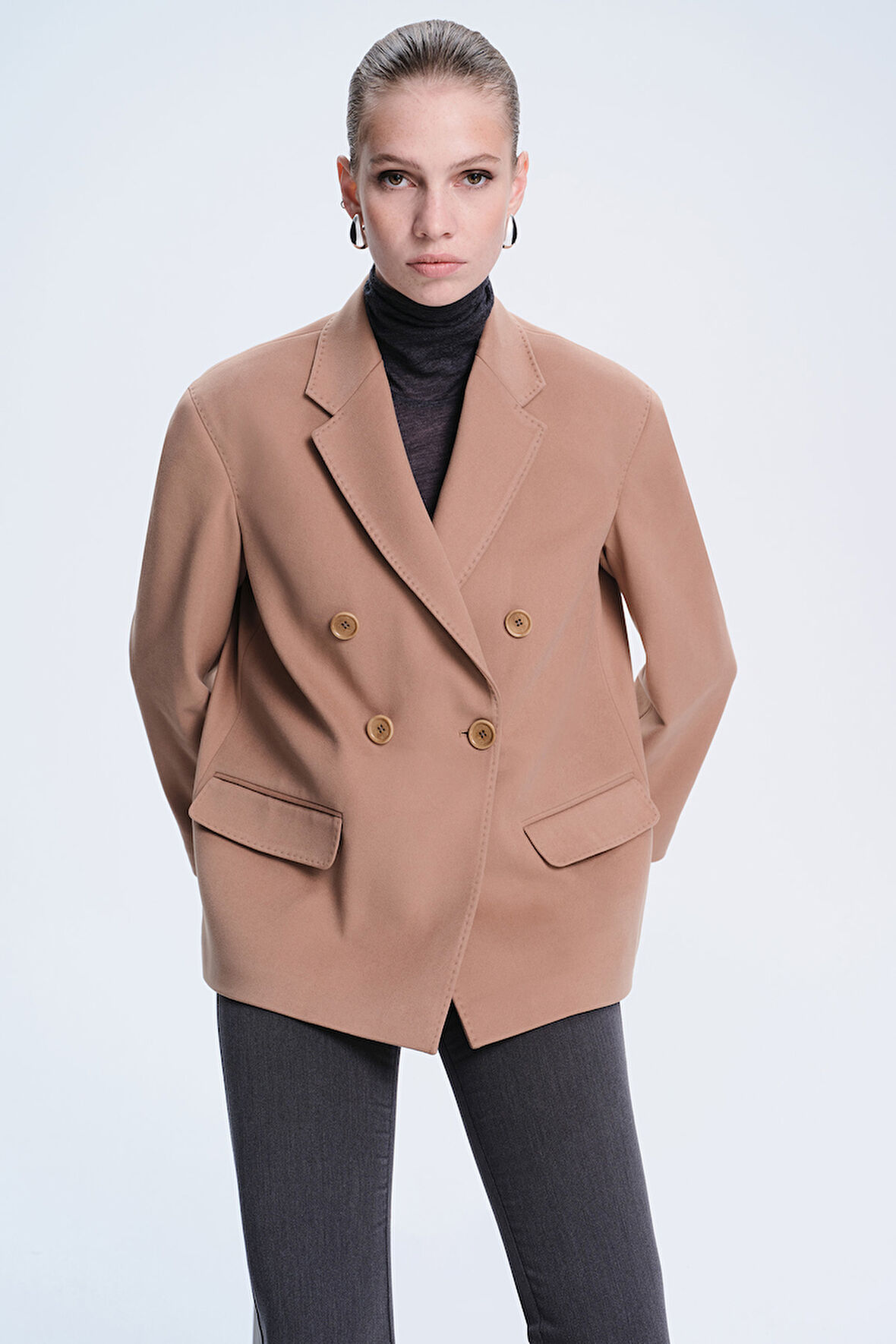 Saykı Woman Camel Dinamik Fit Kruvaze Ceket | L