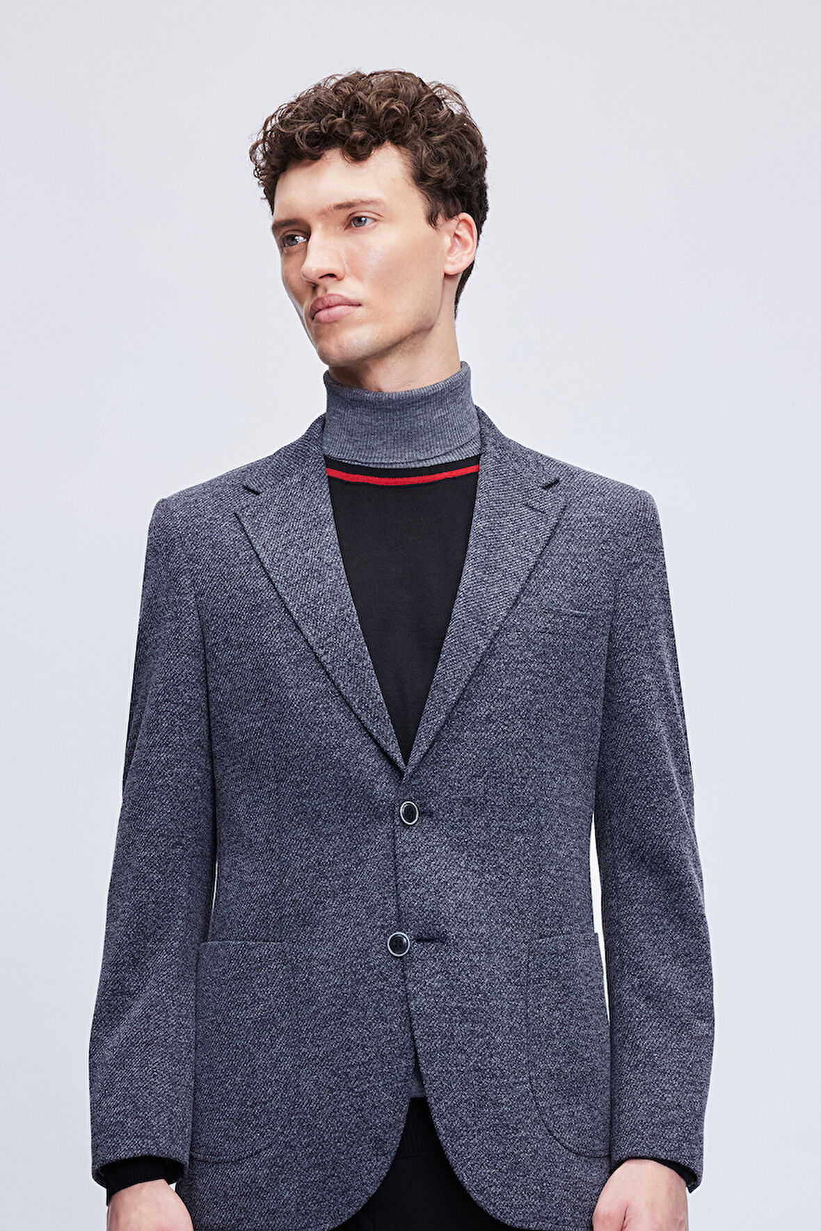 Lacivert Slim Fit Desenli Mono Yaka Klasik Ceket | 48