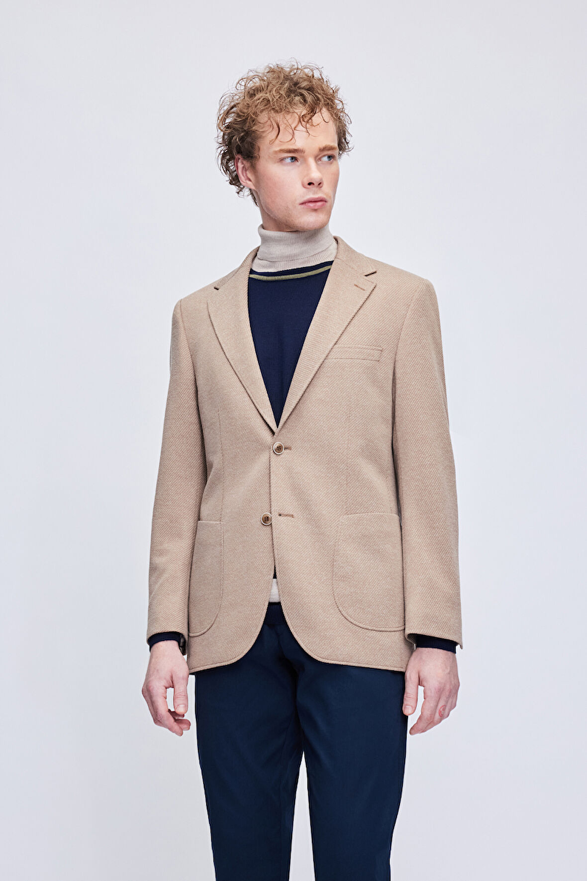 Kahverengi Slim Fit Desenli Mono Yaka Klasik Ceket | 56