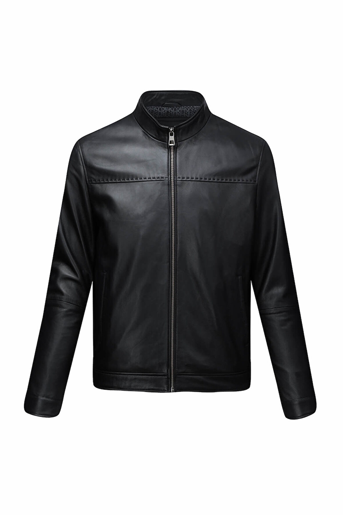 Siyah Slim Fit Hakim Yaka 100% Hakiki Deri Mont | L