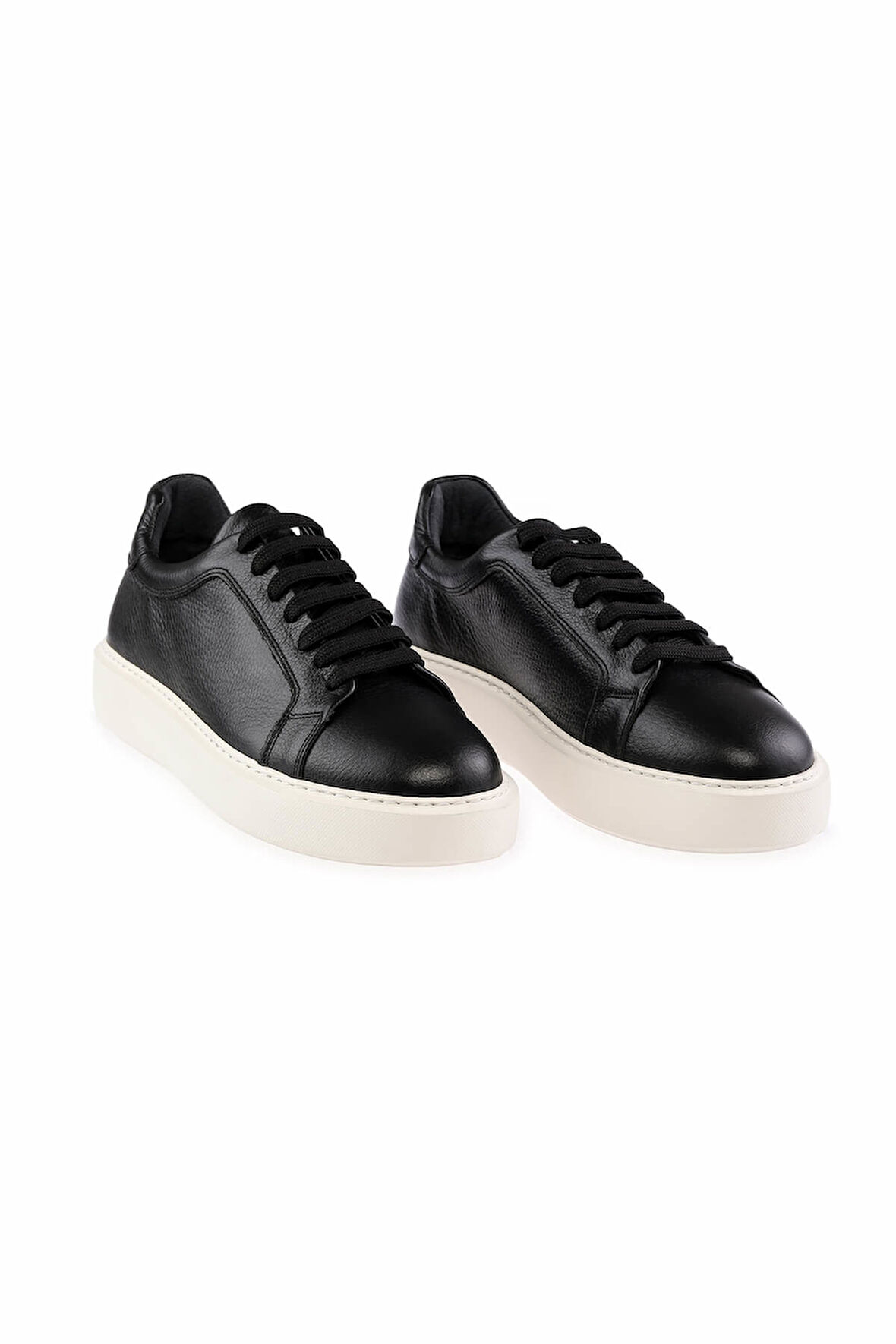 Siyah Casual Bağcıklı Deri Sneakers | 42
