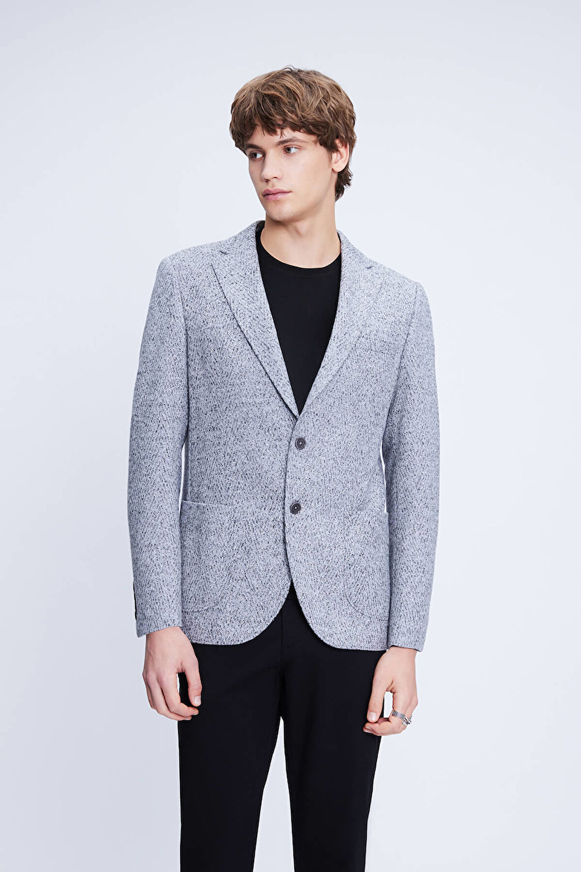 Gri Comfort Fit Mono Yaka Pamuklu Ceket | 46