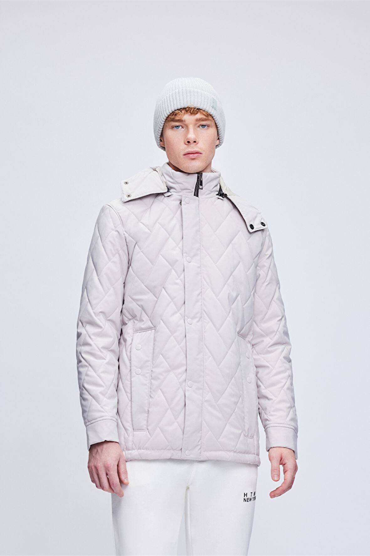 Taş Dinamik Fit Hakim Yaka Desenli Kapitone Kapüşonlu Mont | XXL