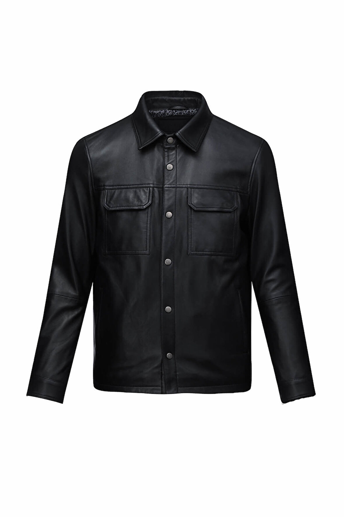 Siyah Regular Fit Bebe Yaka 100% Hakiki Deri Mont | XXL