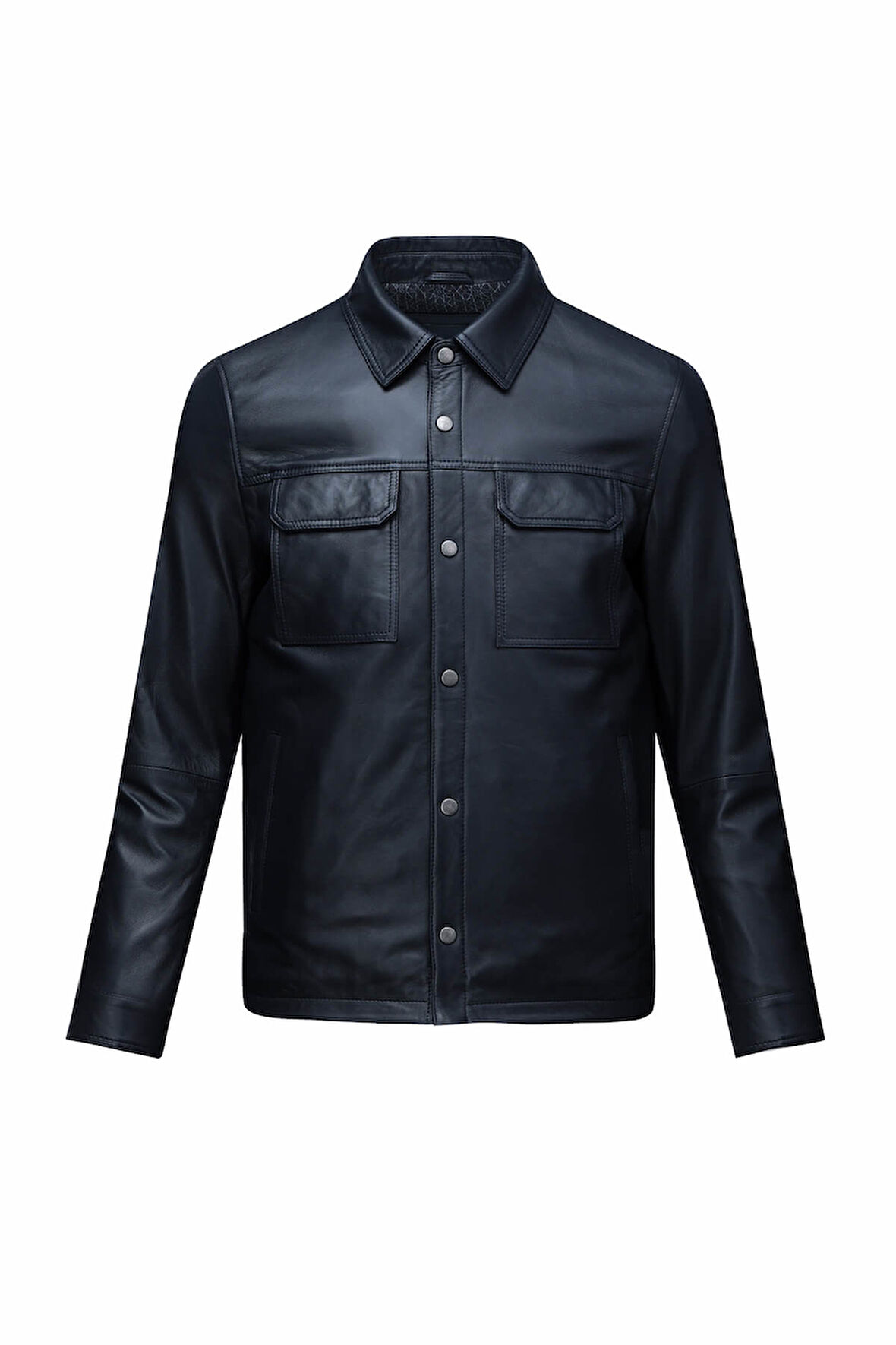 Lacivert Regular Fit Bebe Yaka 100% Hakiki Deri Mont | XL
