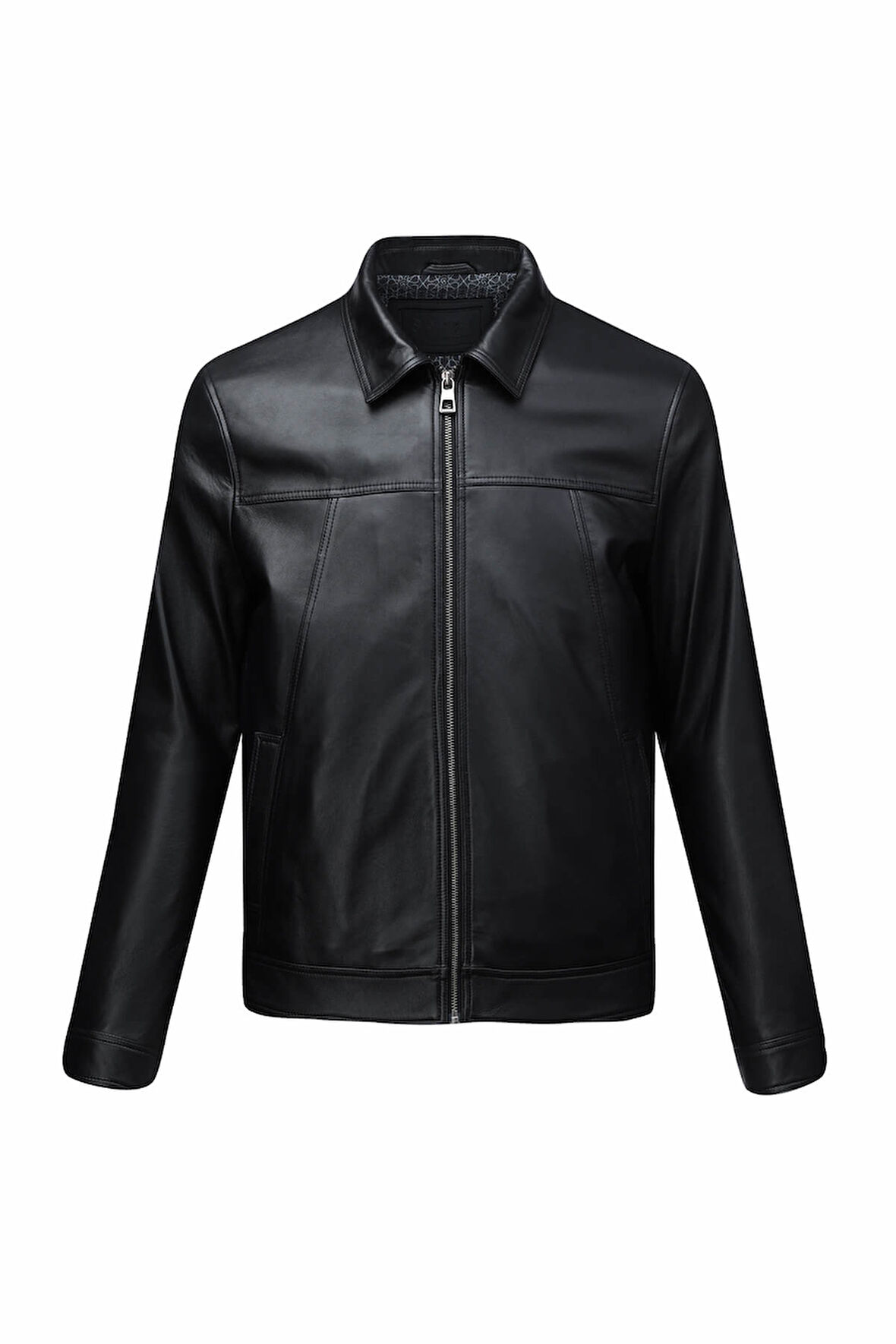 Siyah Regular Fit Bebe Yaka 100% Hakiki Deri Mont | M