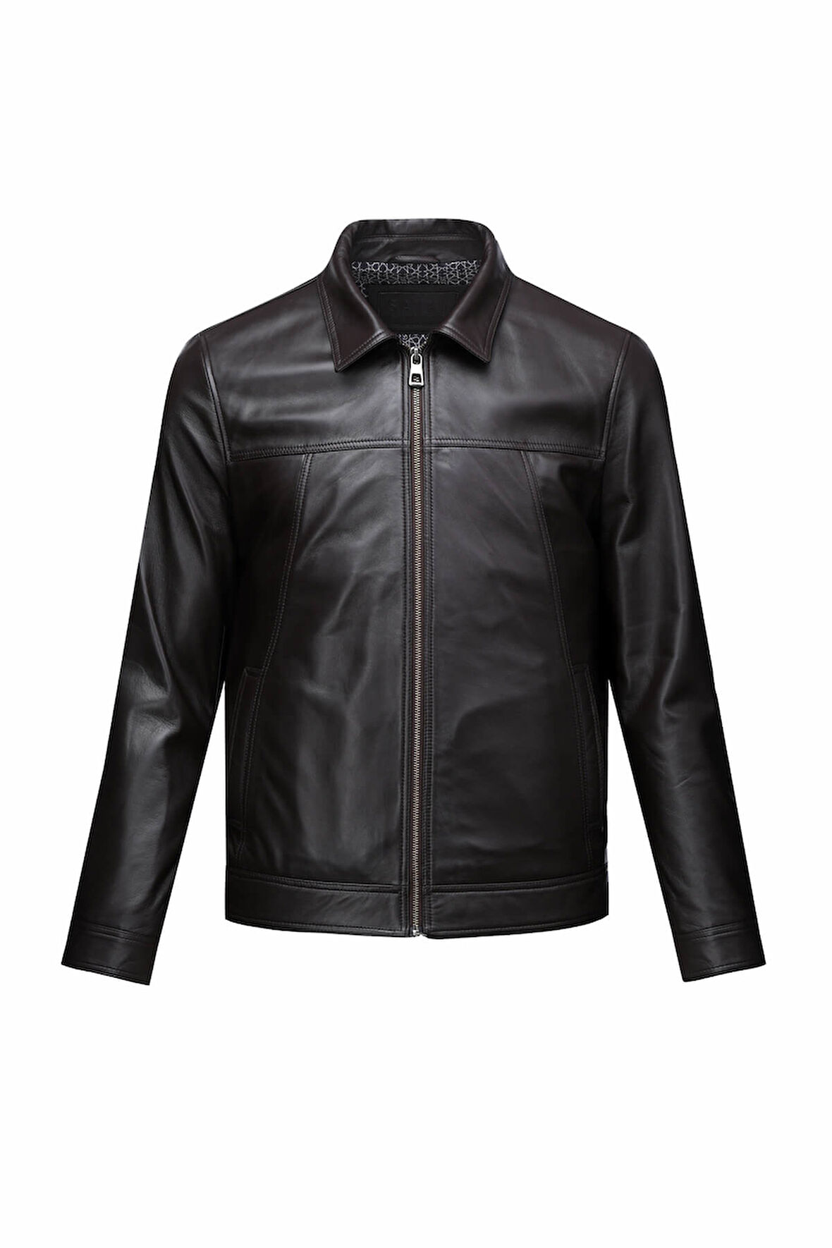 Kahverengi Regular Fit Bebe Yaka 100% Hakiki Deri Mont | M