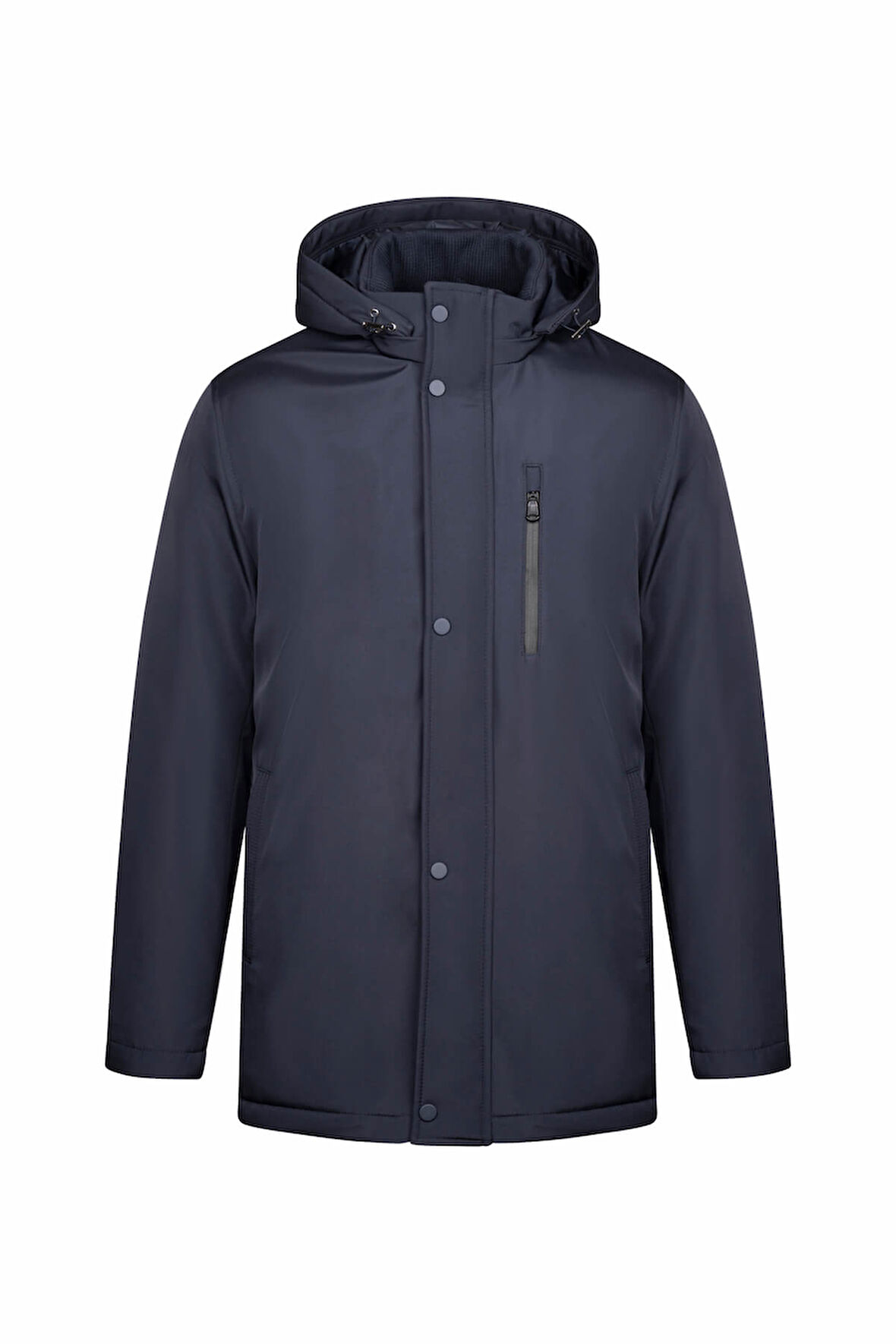 Lacivert Regular Fit Hakim Yaka Kapüşonlu Kaban | XL