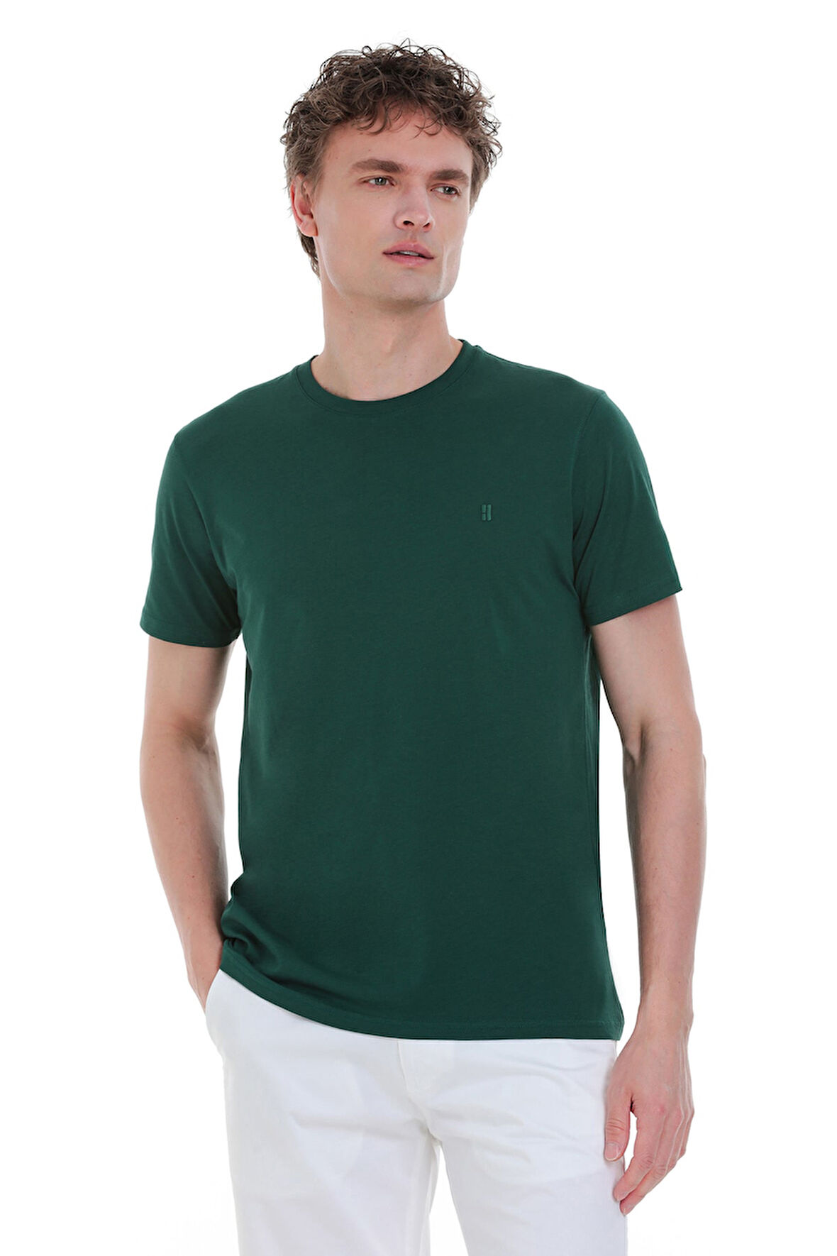 Yeşil Regular Fit 100% Pamuk Bisiklet Yaka Tişört | 3XL