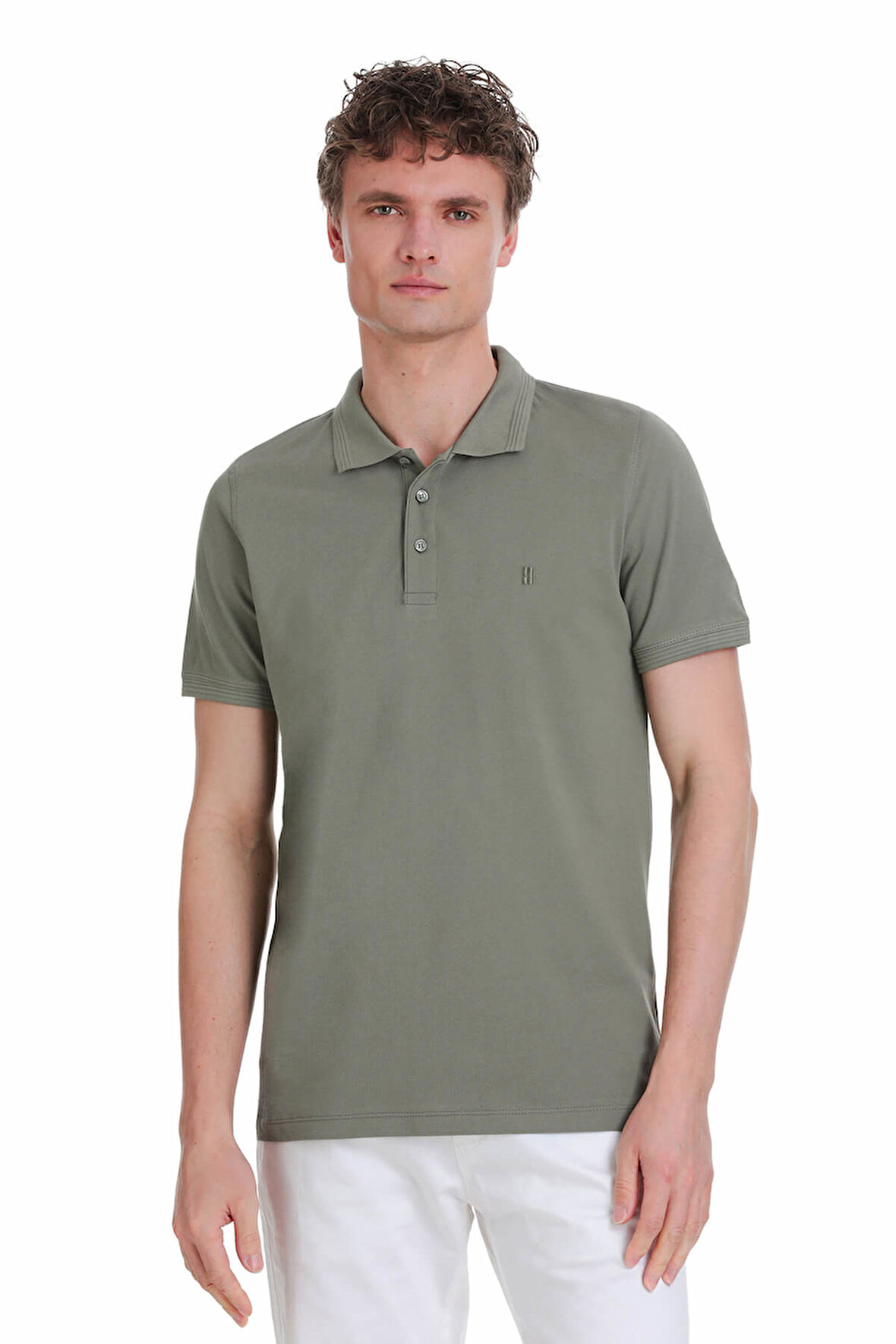 Zeytin Yeşili Regular Fit 100% Pamuk Polo Yaka Tişört | S