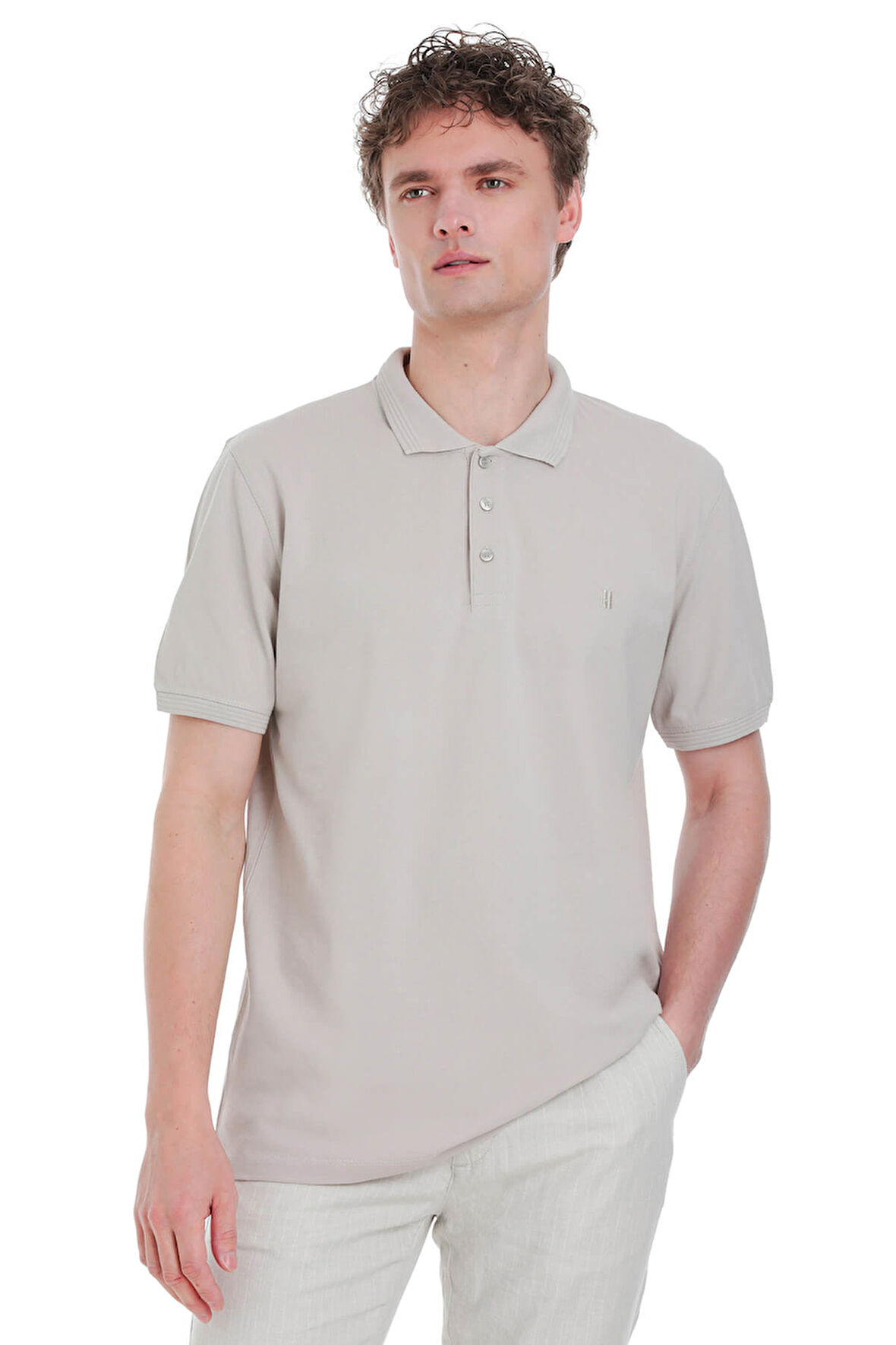 Ekru Regular Fit 100% Pamuk Polo Yaka Tişört | M