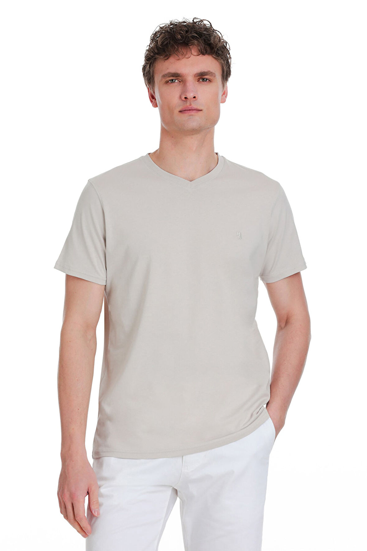 Taş Regular Fit 100% Pamuk V Yaka Tişört | L