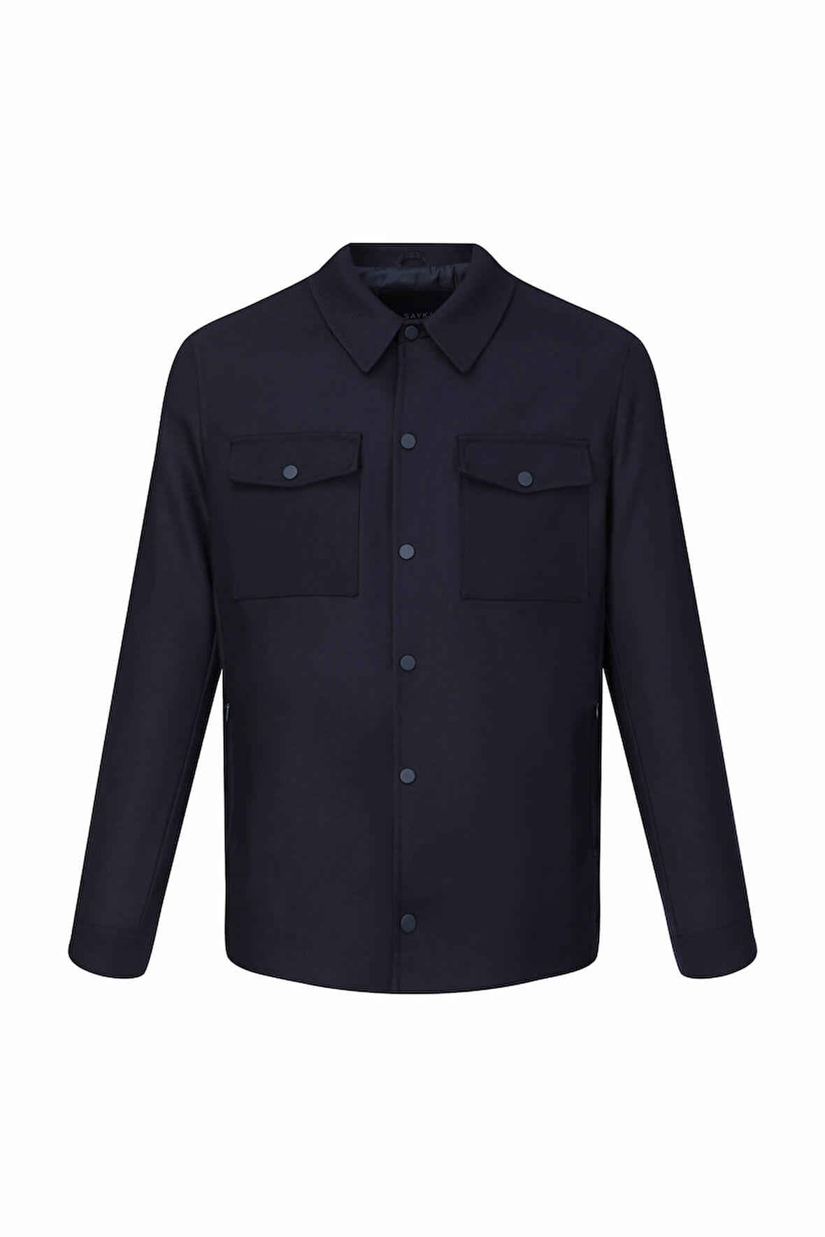 Lacivert Regular Fit Hakim Yaka Yünlü Kaşe Mont | XL