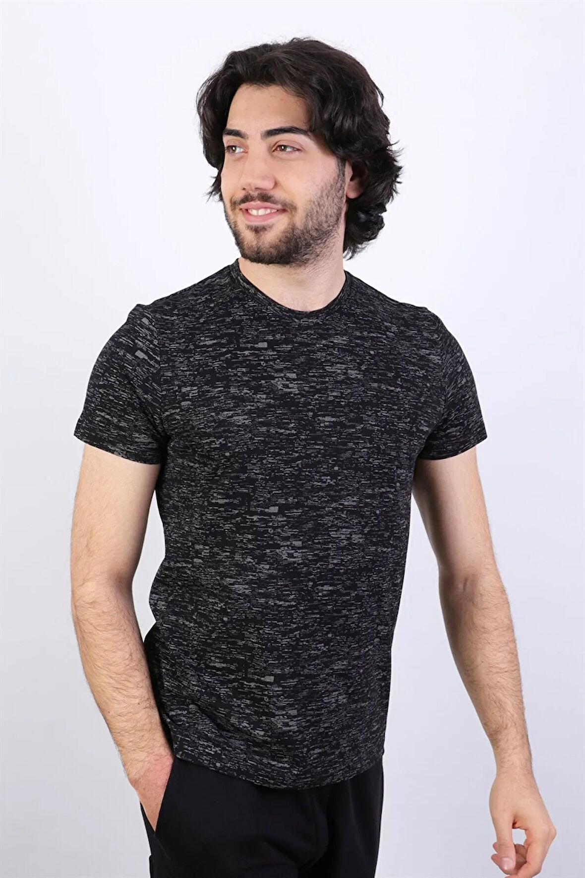 Desenli Erkek Bisiklet Yaka T-shirt