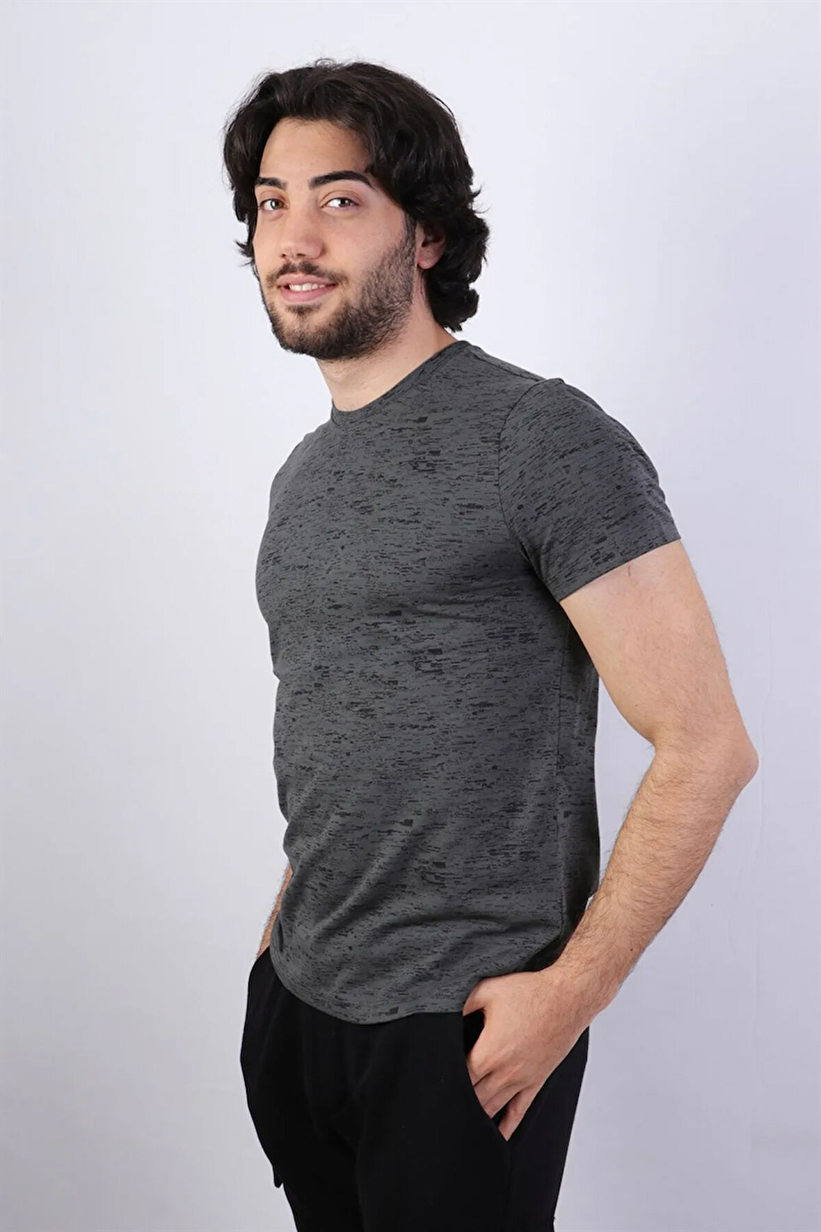Desenli Erkek Bisiklet Yaka T-shirt
