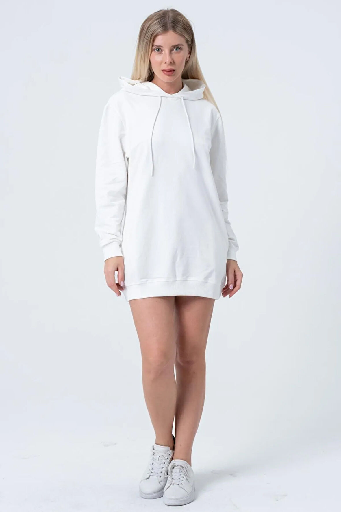 Siyah Uzun Sweatshirt Elbise Tunik Uzun Kollu Yandan Cepli