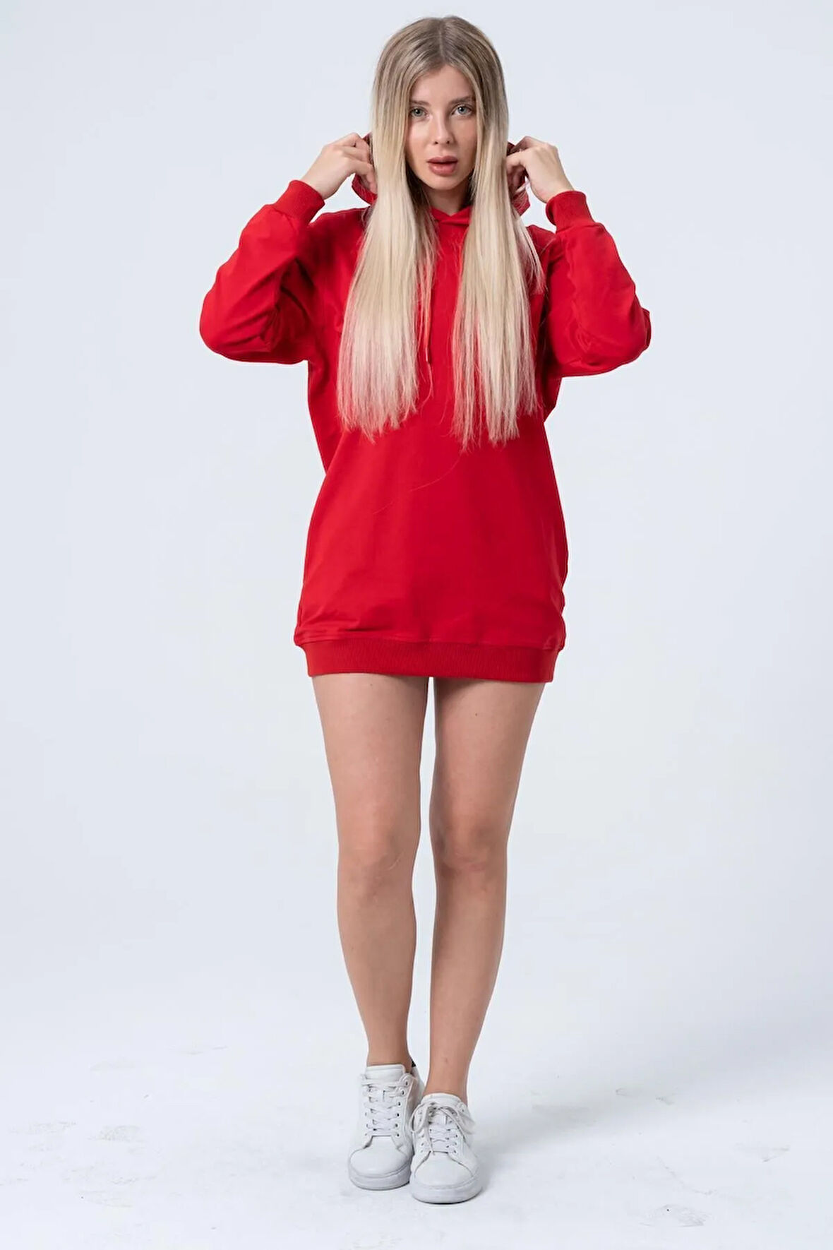 Siyah Uzun Sweatshirt Elbise Tunik Uzun Kollu Yandan Cepli