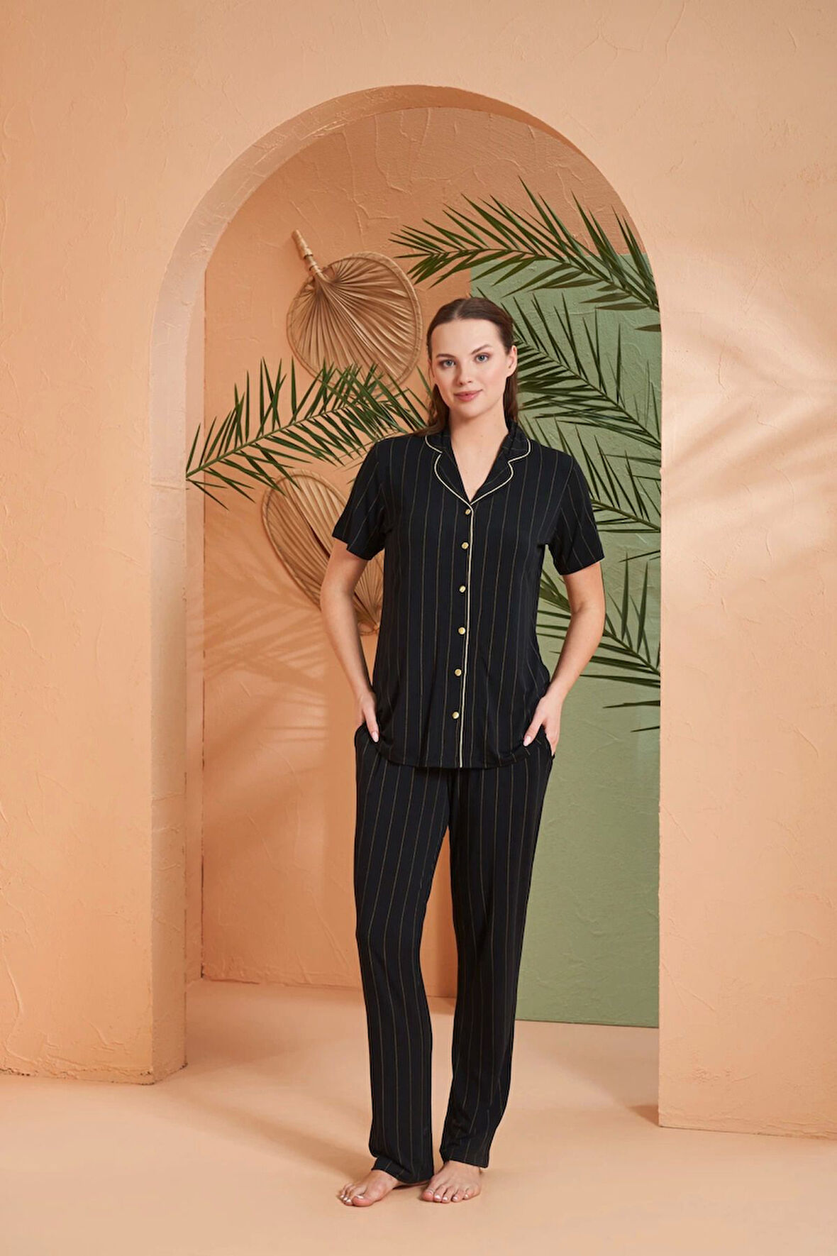PJS Kadın Boy Düğme Pijama Takımı 27042 
