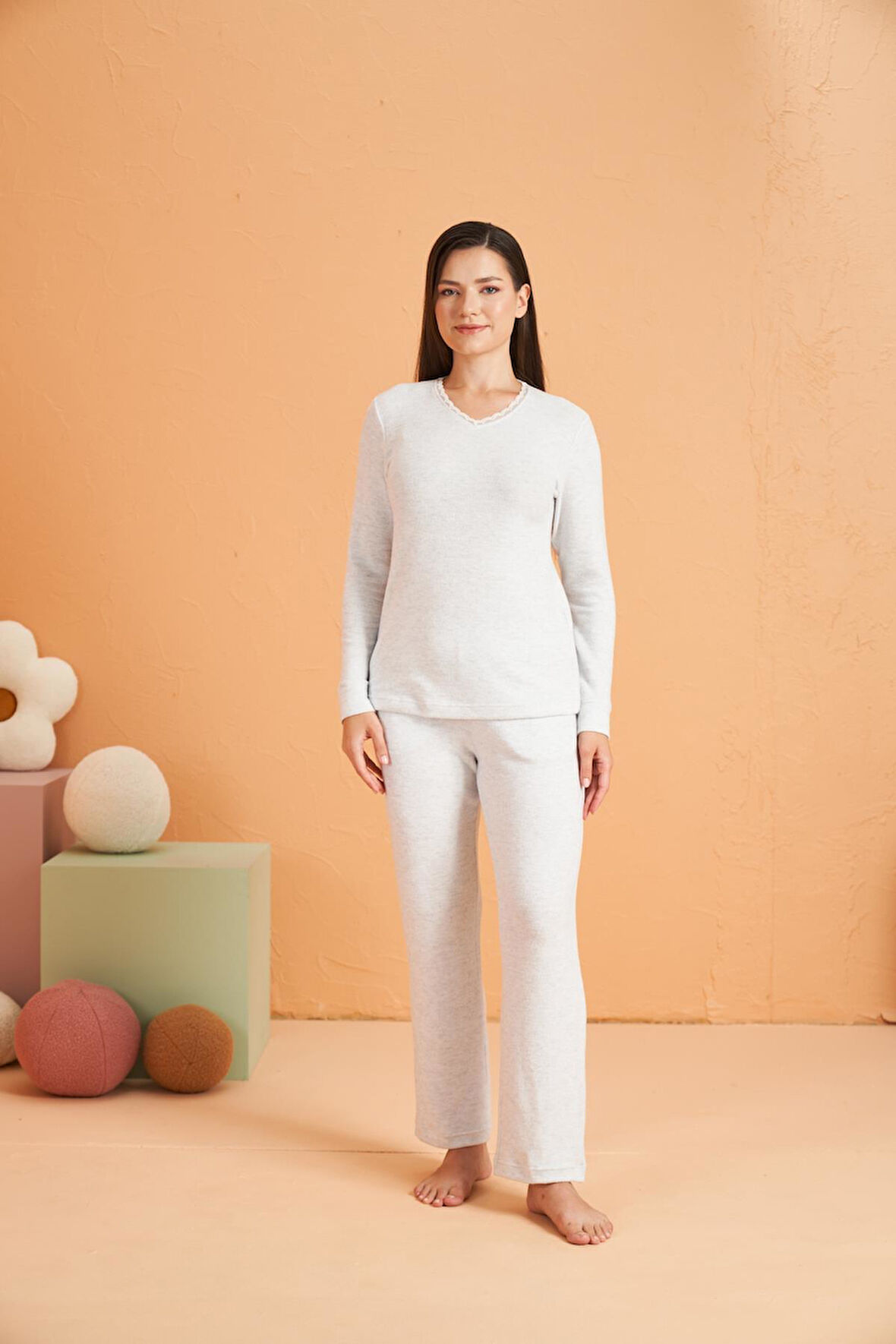 PJS Kadın Pijama Gri Takımı 28020 