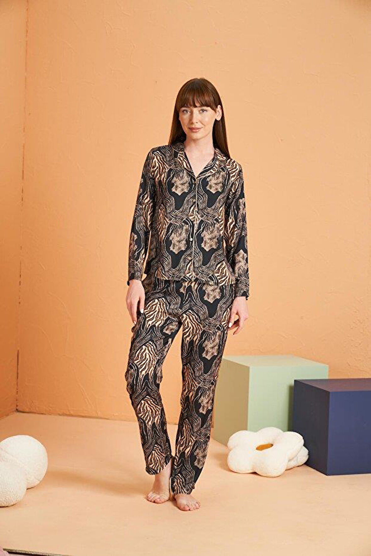 PJS Kadın Siyah Pijama Takımı 28039 