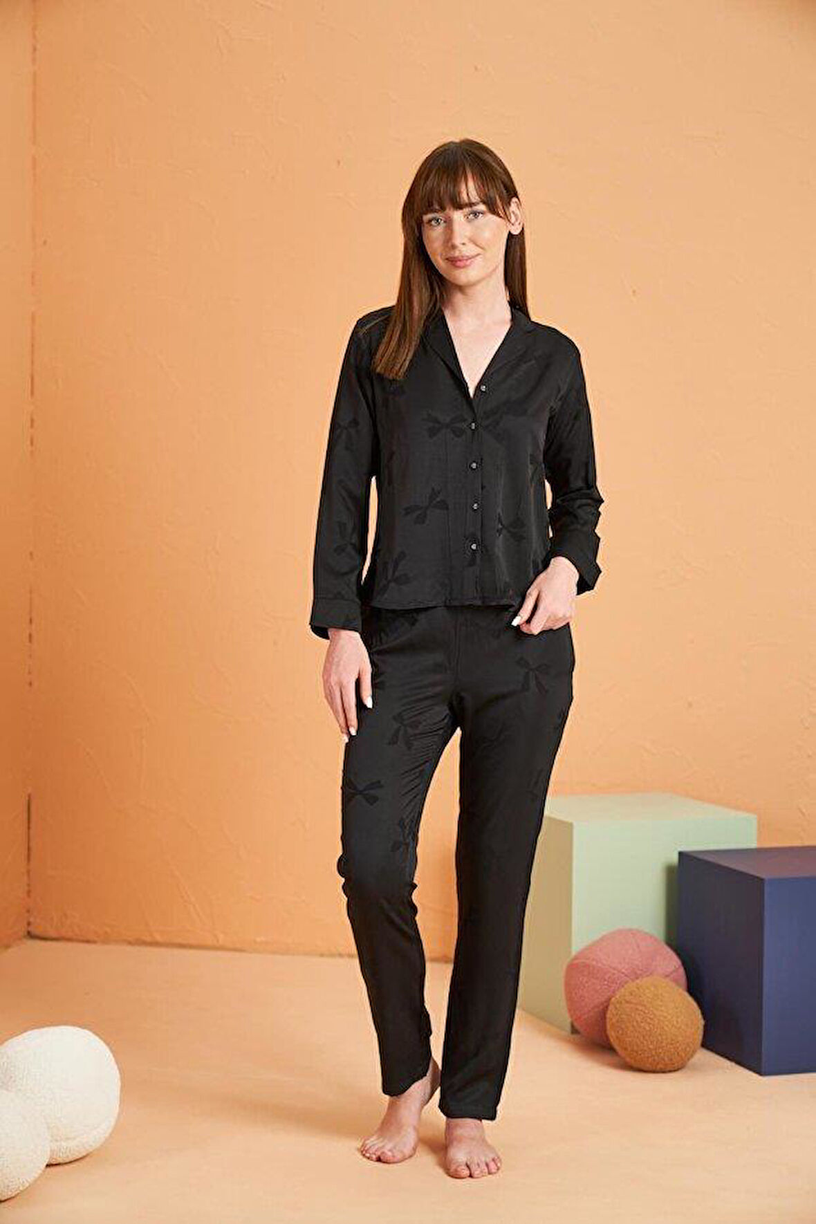 PJS Kadın Siyah Pijama Takımı 28042 