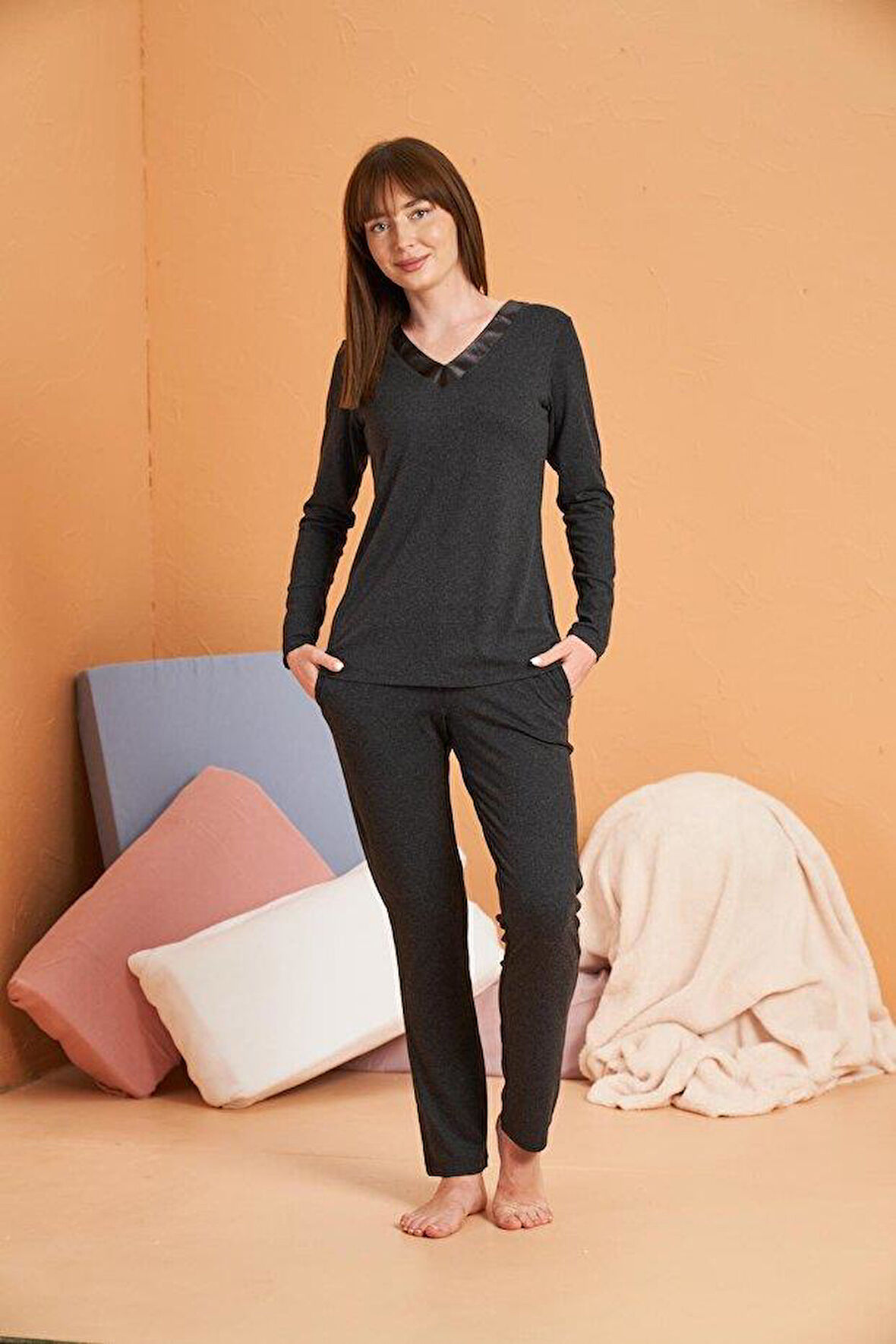 PJS Kadın Antrasit Pijama Takımı 28091