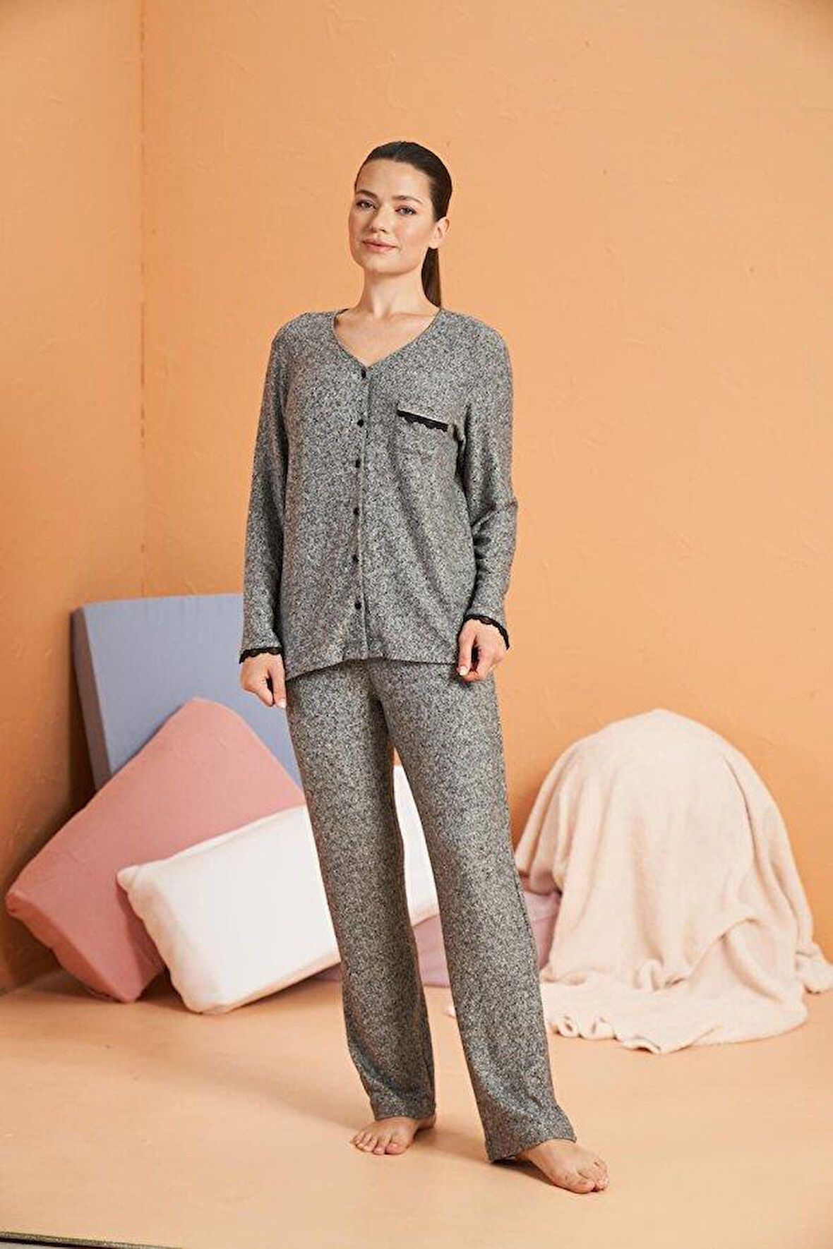 PJS Kadın Antrasit Pijama Takımı 28092 
