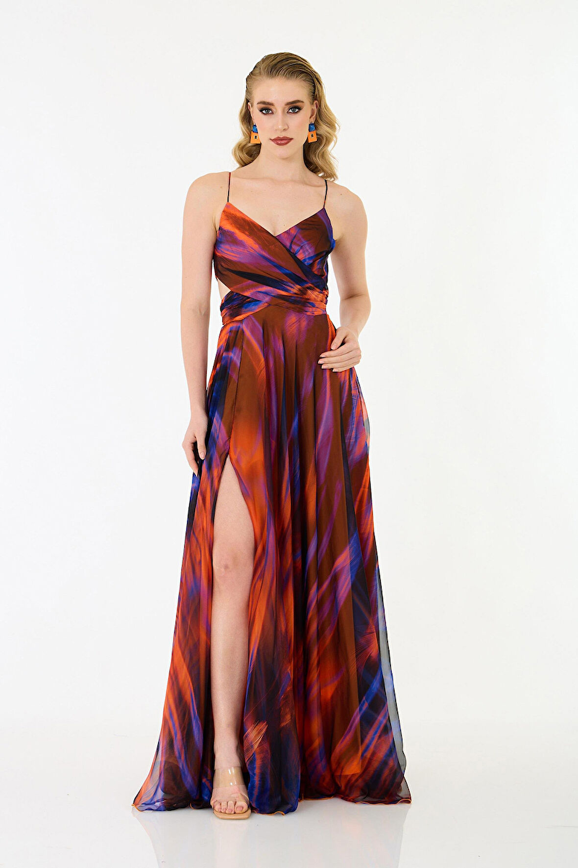 Carmen Kadın Askılı Empirme Şifon Abiye Elbise 58435 Oranj