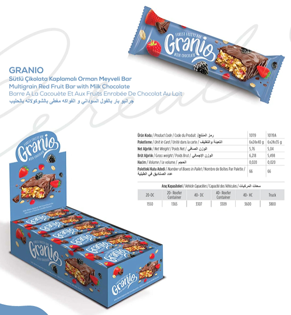 Granio Sütlü Çikolata Kaplamalı Yulaf Ezmeli Kırmızı Meyveli Bar 40 gr X 24 Adet