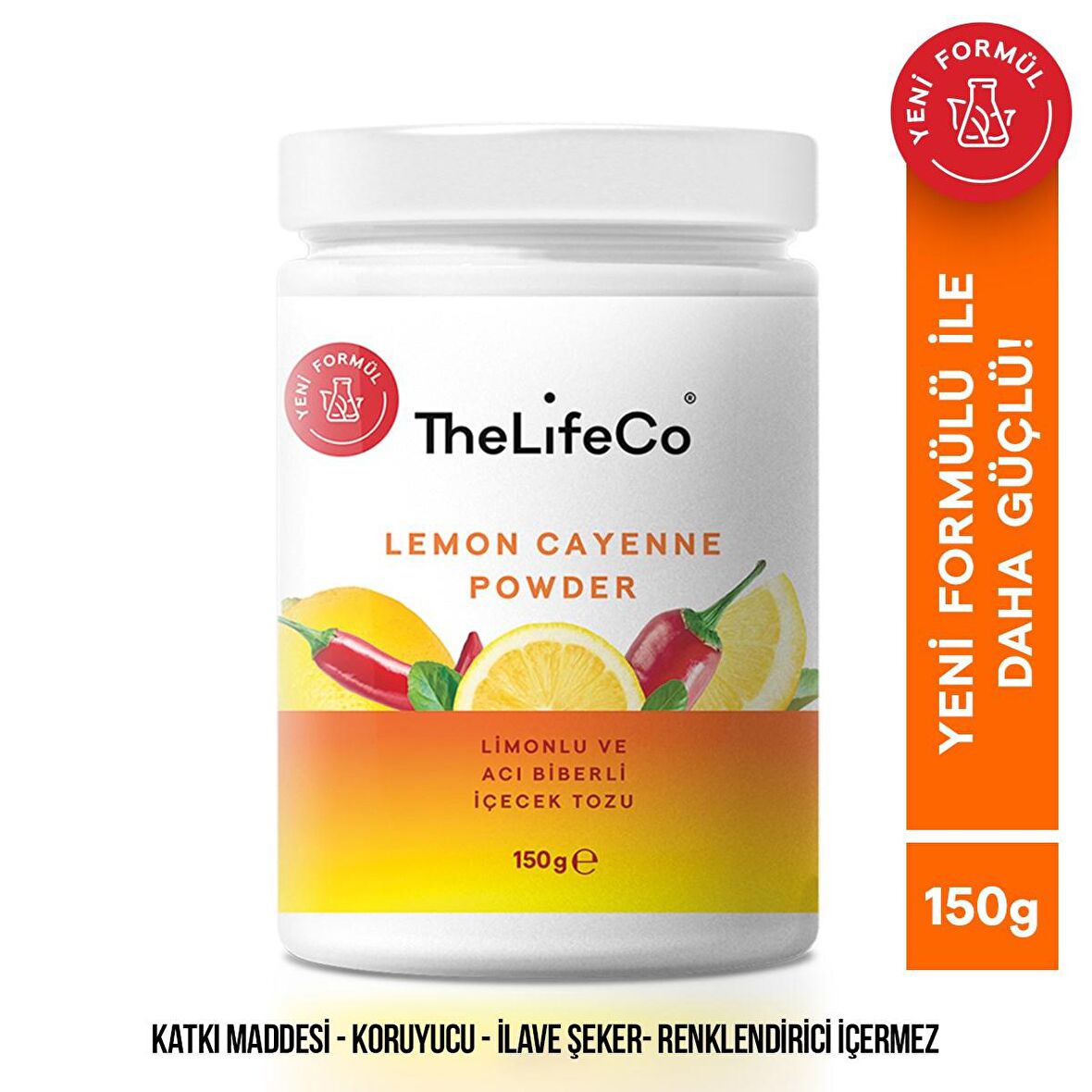 TheLifeCo Lemon Cayenne - Limonlu Acı Biberli İçecek Tozu 150 g