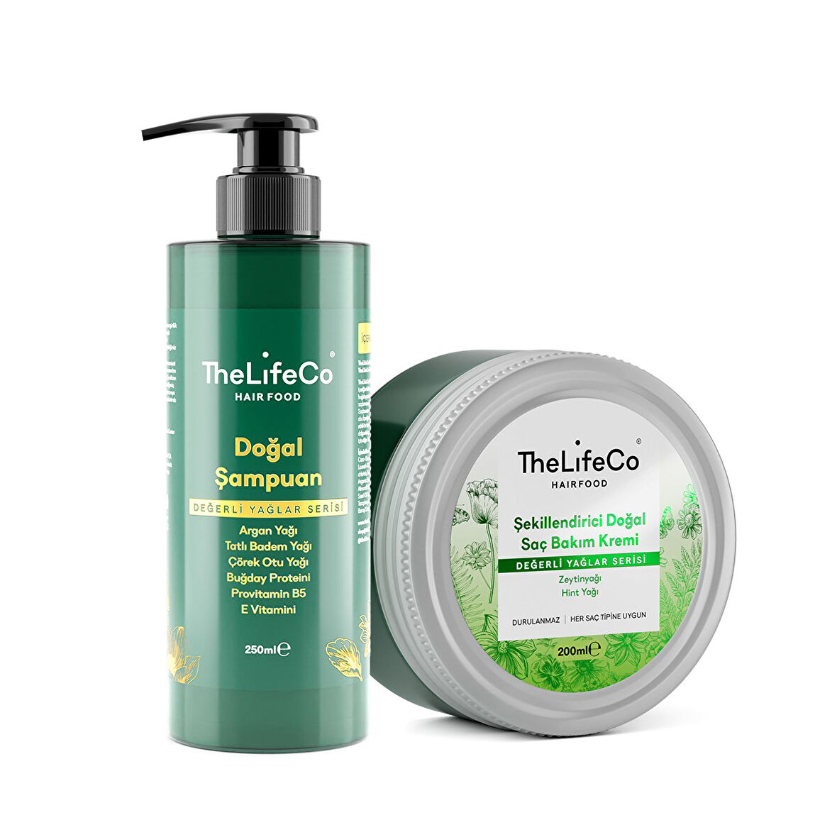 TheLifeCo Günlük Bakım - Doğal Şampuan 250 ml & Durulanmayan Doğal Saç Bakım Kremi 200 ml