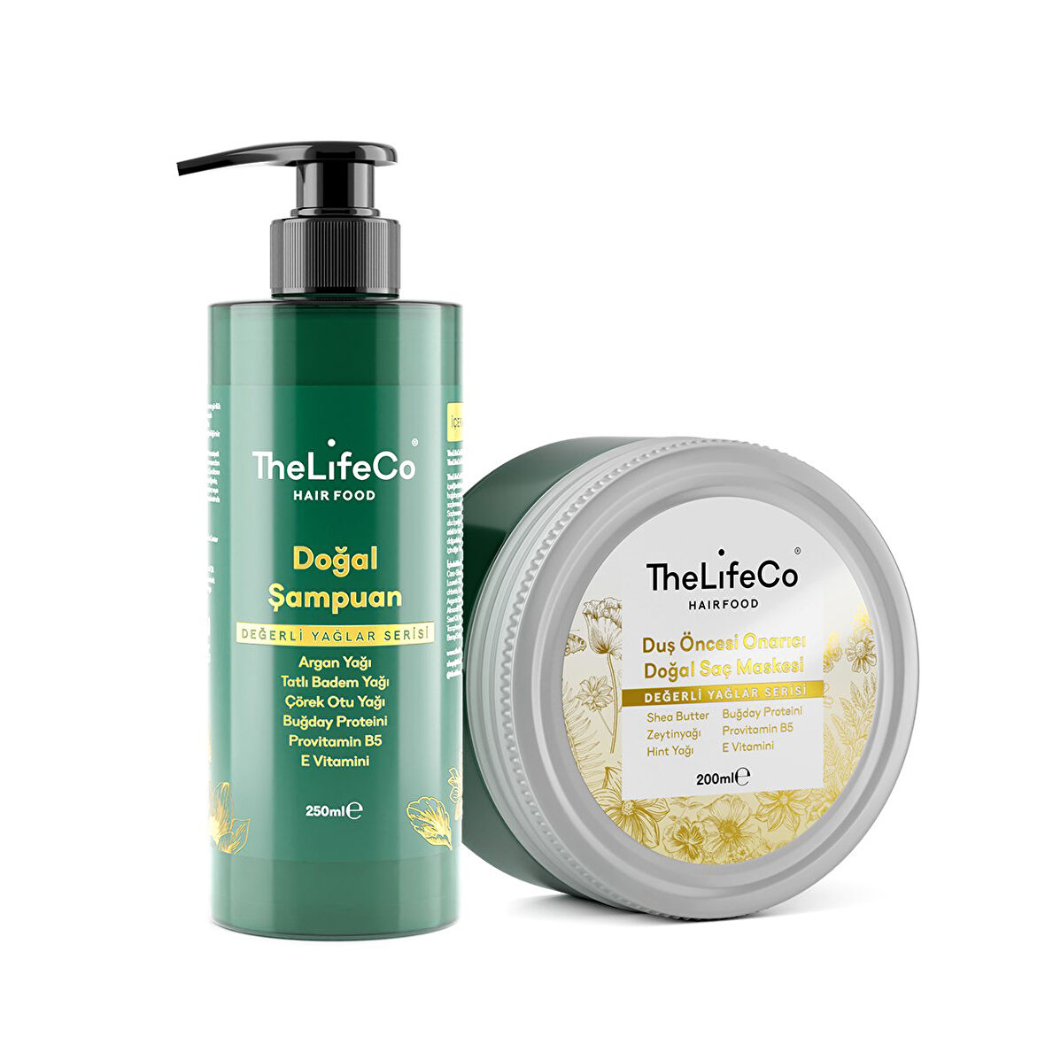 TheLifeCo Derin Bakım - Doğal Şampuan 250 ml & Onarıcı Doğal Saç Maskesi 200 ml