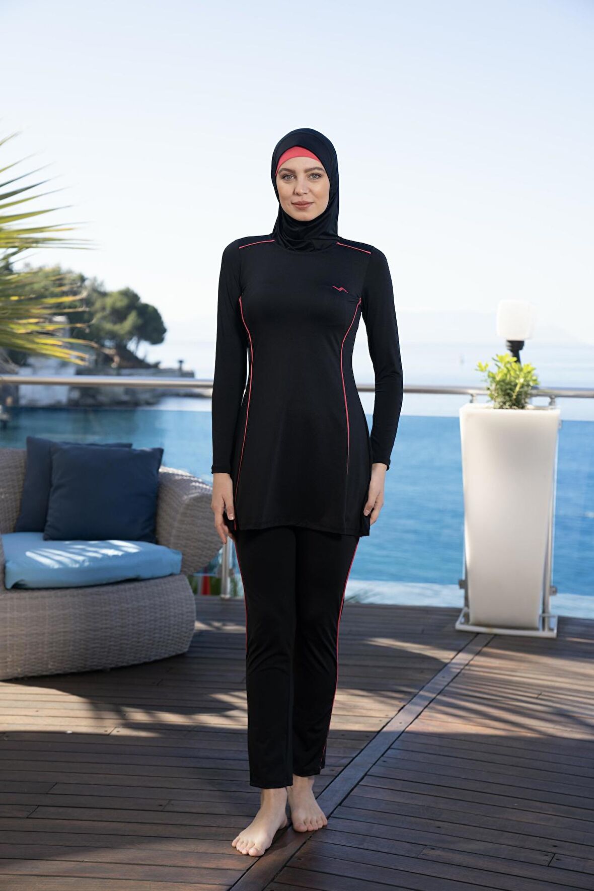 Estiva Kadın Tam Kapalı Pantolonlu Biyeli Tesettür Mayo