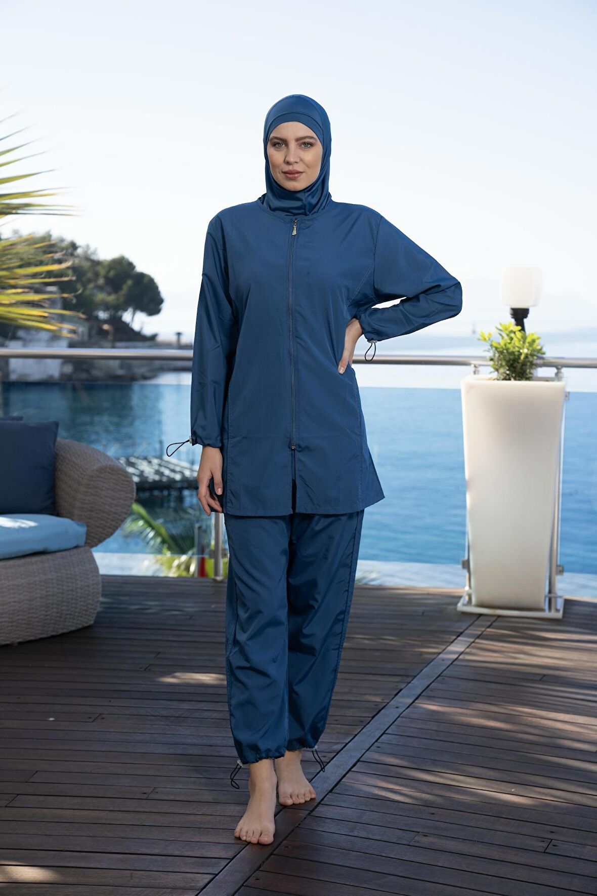 Estiva Kadın Tam Kapalı Pantolonlu Fermuarlı Tesettür Mayo