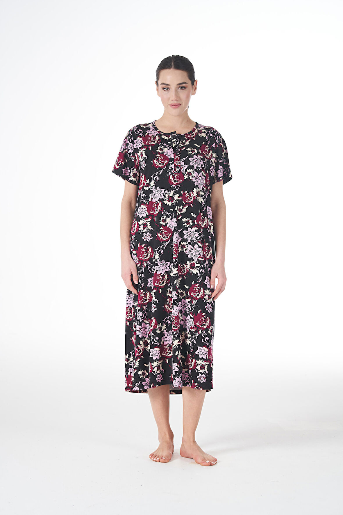 Kadın Yazlık Desenli Kısa Kollu Düğmeli Lycra Viskon Günlük Elbise